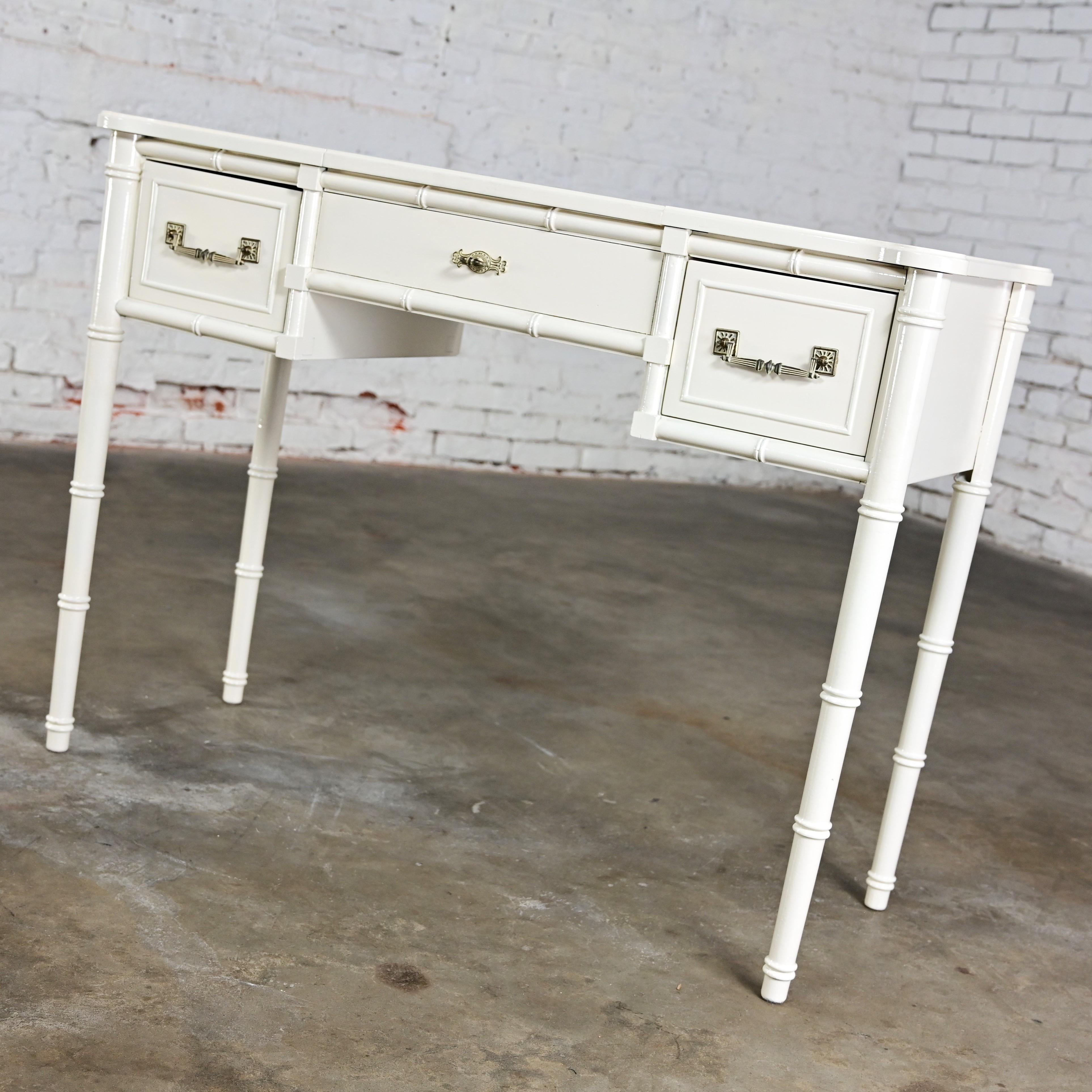 20th Century Hollywood Regency Campaign Style Bali Hai Vanity Faux Bamboo White by Henry Link