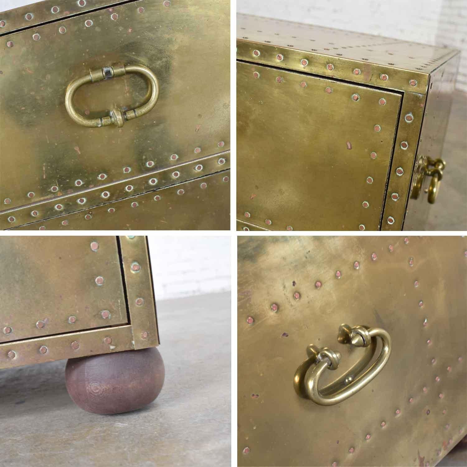 Hollywood Regency Campaign Style Brass Clad Two-Drawer Chest Sarreid Ltd., Spain 3