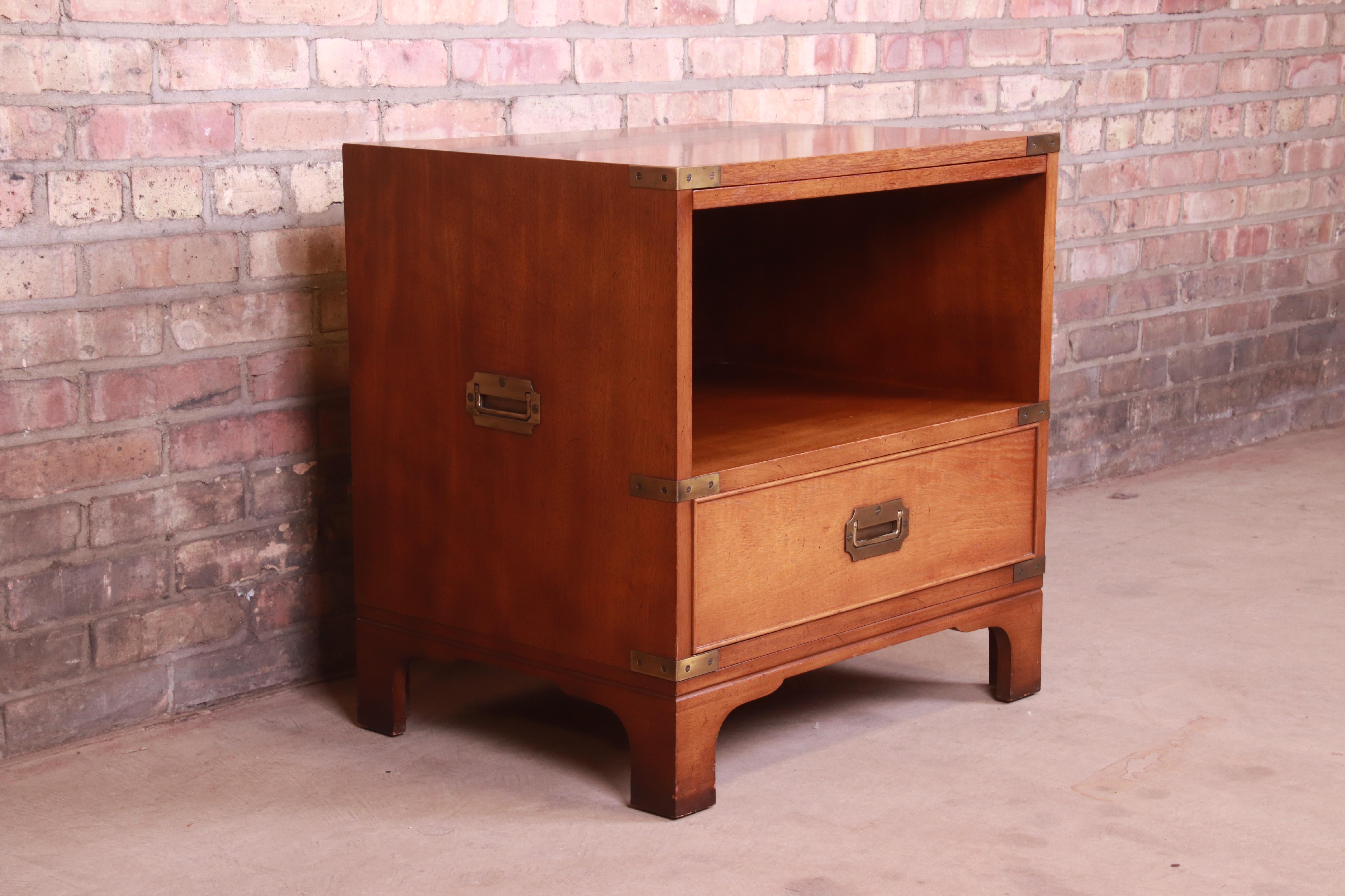 Brass Hollywood Regency Campaign Style Mahogany Nightstand by Beacon Hill