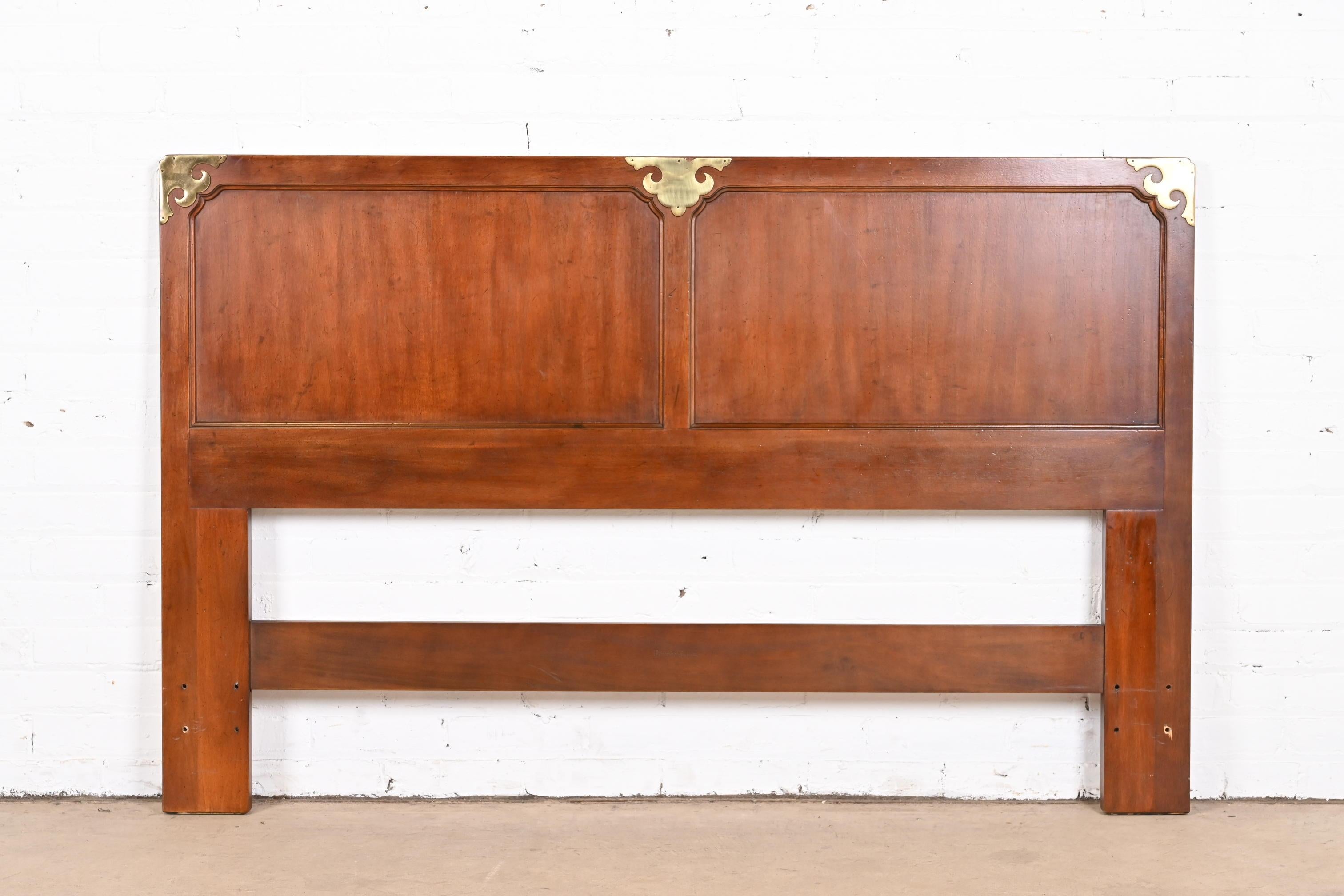 Mid-Century Modern Hollywood Regency Campaign Style Queen Size Headboard Attributed to Henredon