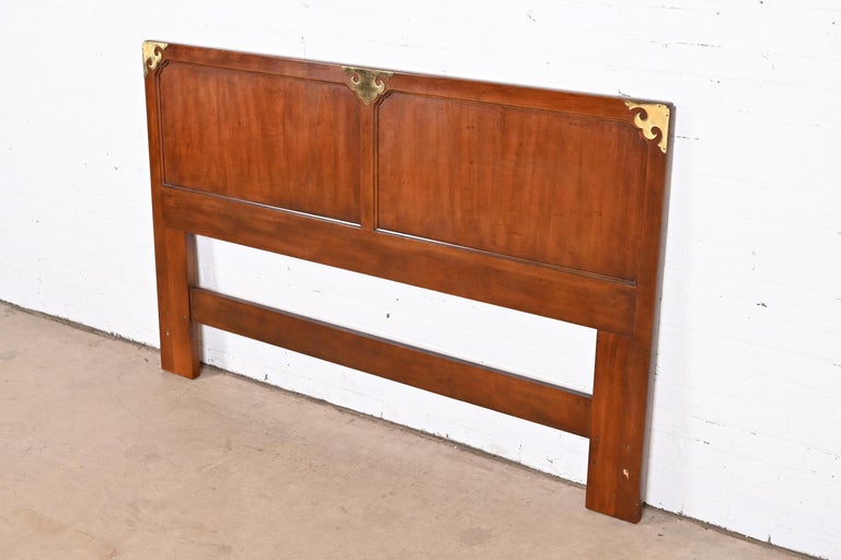American Hollywood Regency Campaign Style Queen Size Headboard Attributed to Henredon For Sale