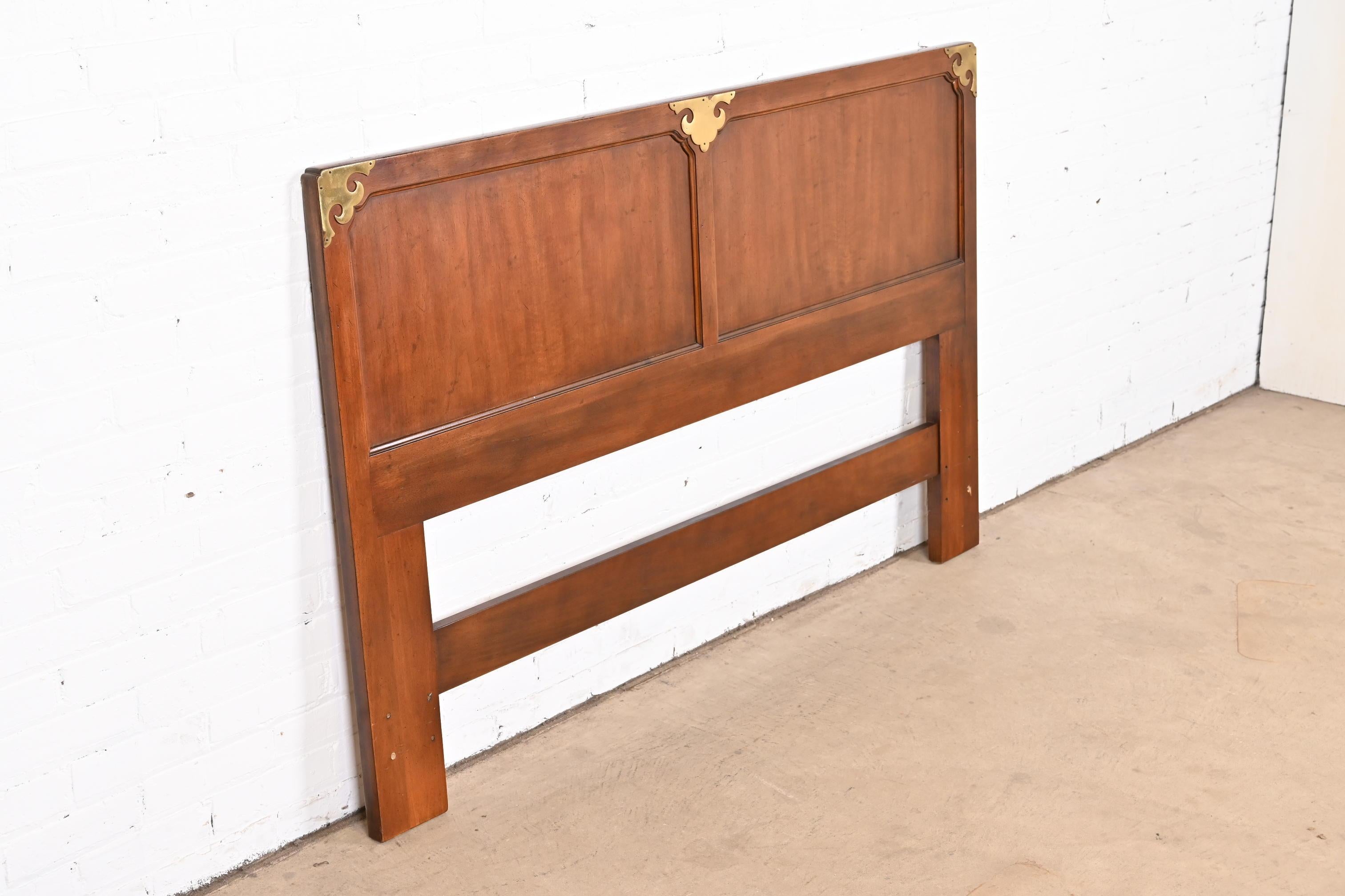 Late 20th Century Hollywood Regency Campaign Style Queen Size Headboard Attributed to Henredon