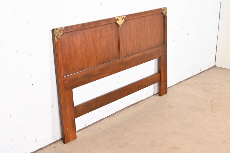 Late 20th Century Hollywood Regency Campaign Style Queen Size Headboard Attributed to Henredon For Sale