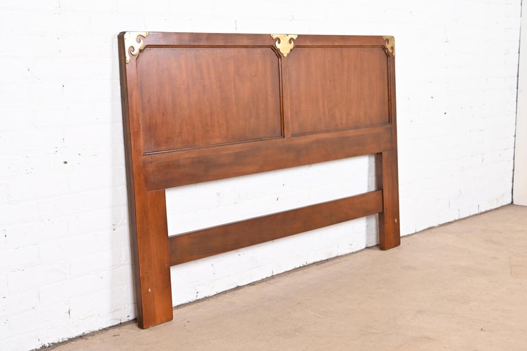 Brass Hollywood Regency Campaign Style Queen Size Headboard Attributed to Henredon For Sale