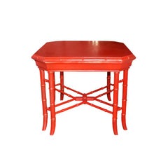 Hollywood Regency Candy Apple Red Faux Bamboo Game or Occasional Table