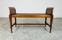 Hollywood Regency Cane Mahogany Window Bench 1950s