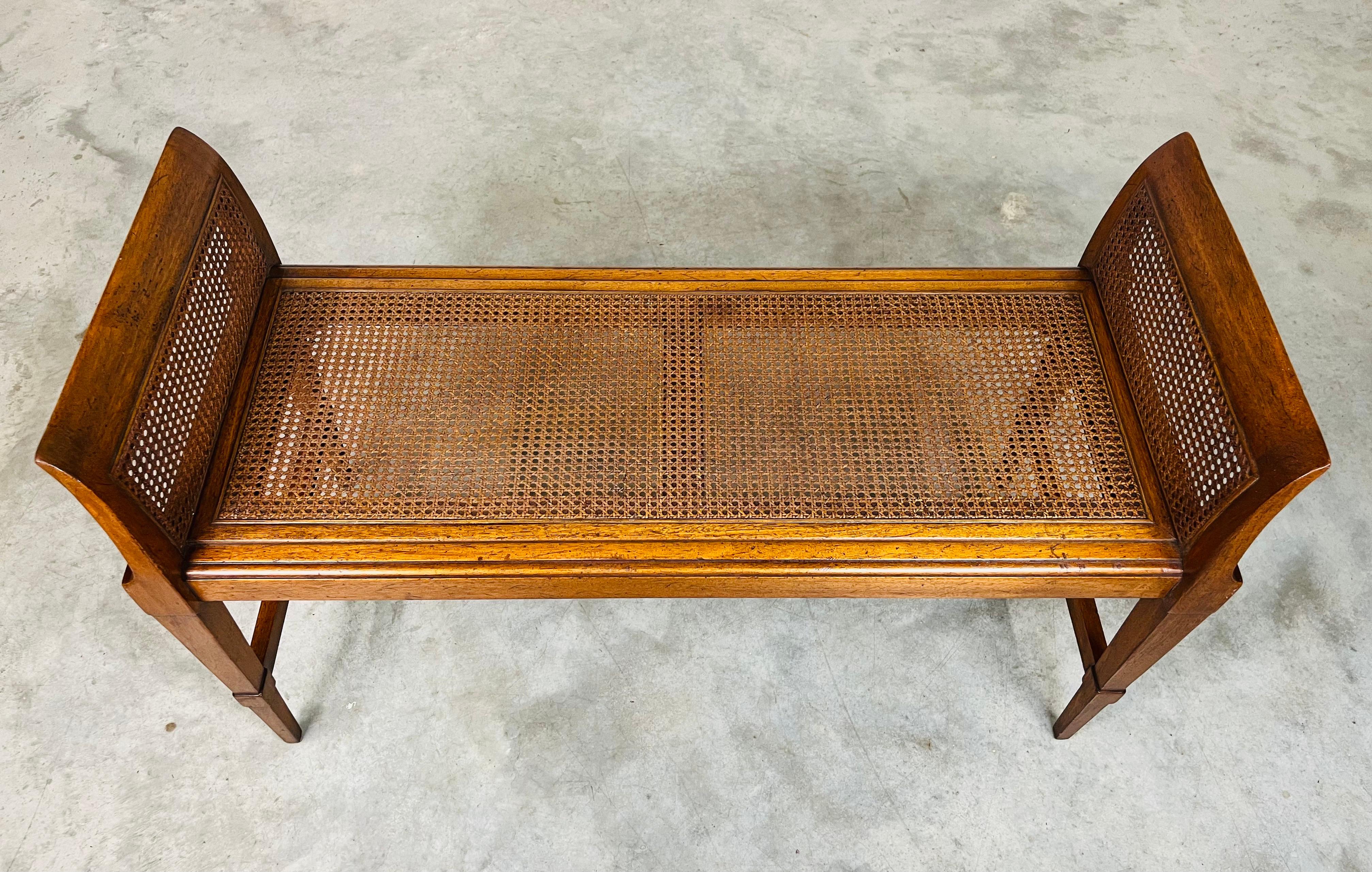 American Hollywood Regency Cane Mahogany Window Bench 1950s