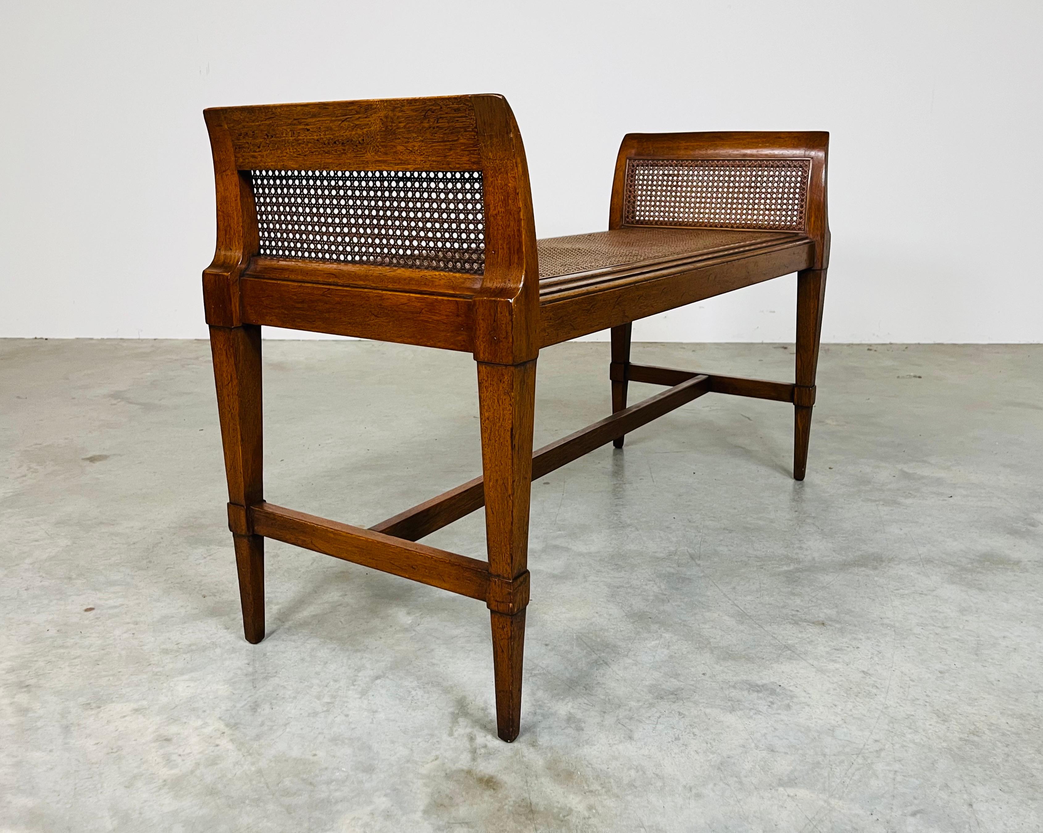 Caning Hollywood Regency Cane Mahogany Window Bench 1950s