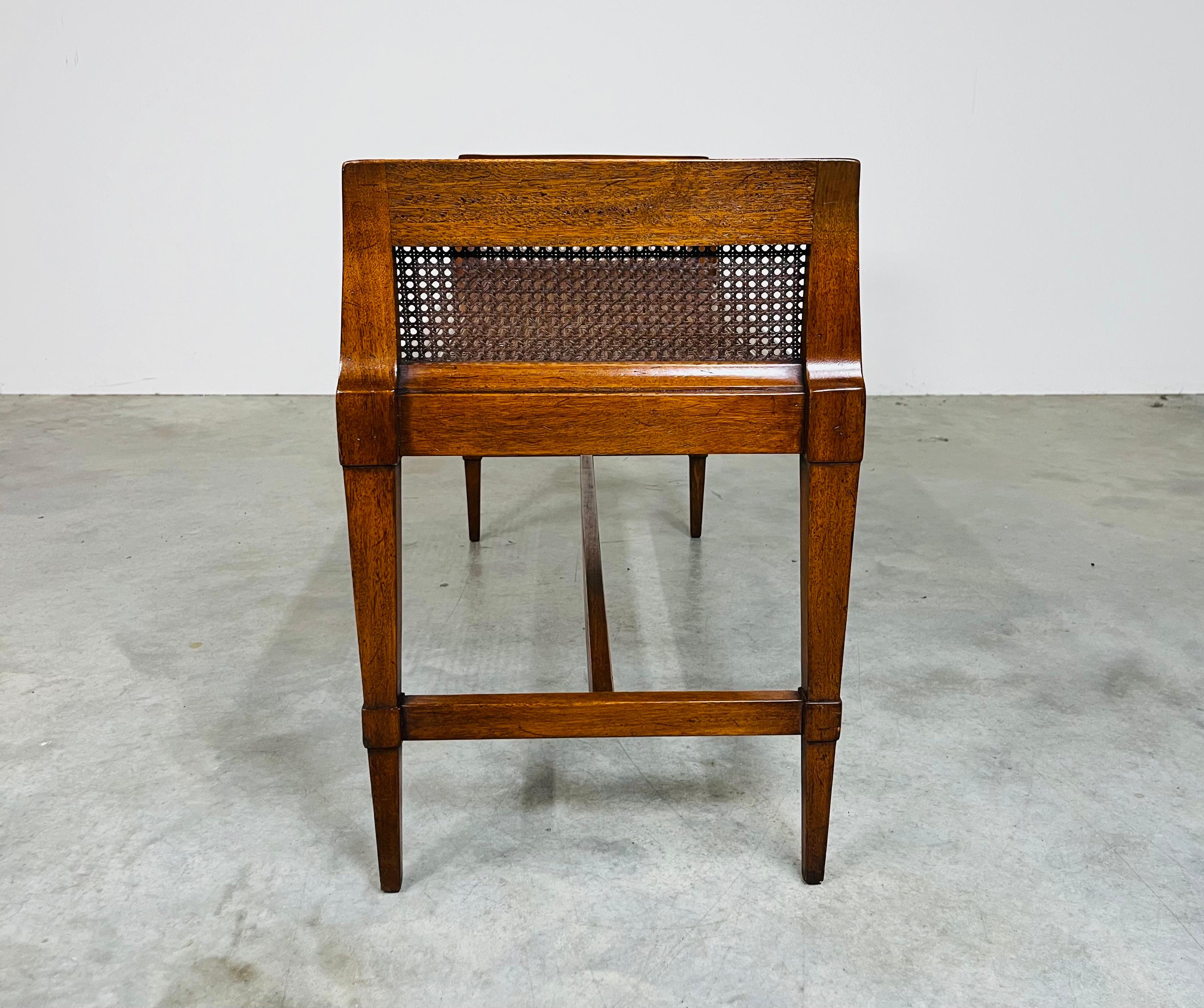Hollywood Regency Cane Mahogany Window Bench 1950s In Excellent Condition In Southampton, NJ