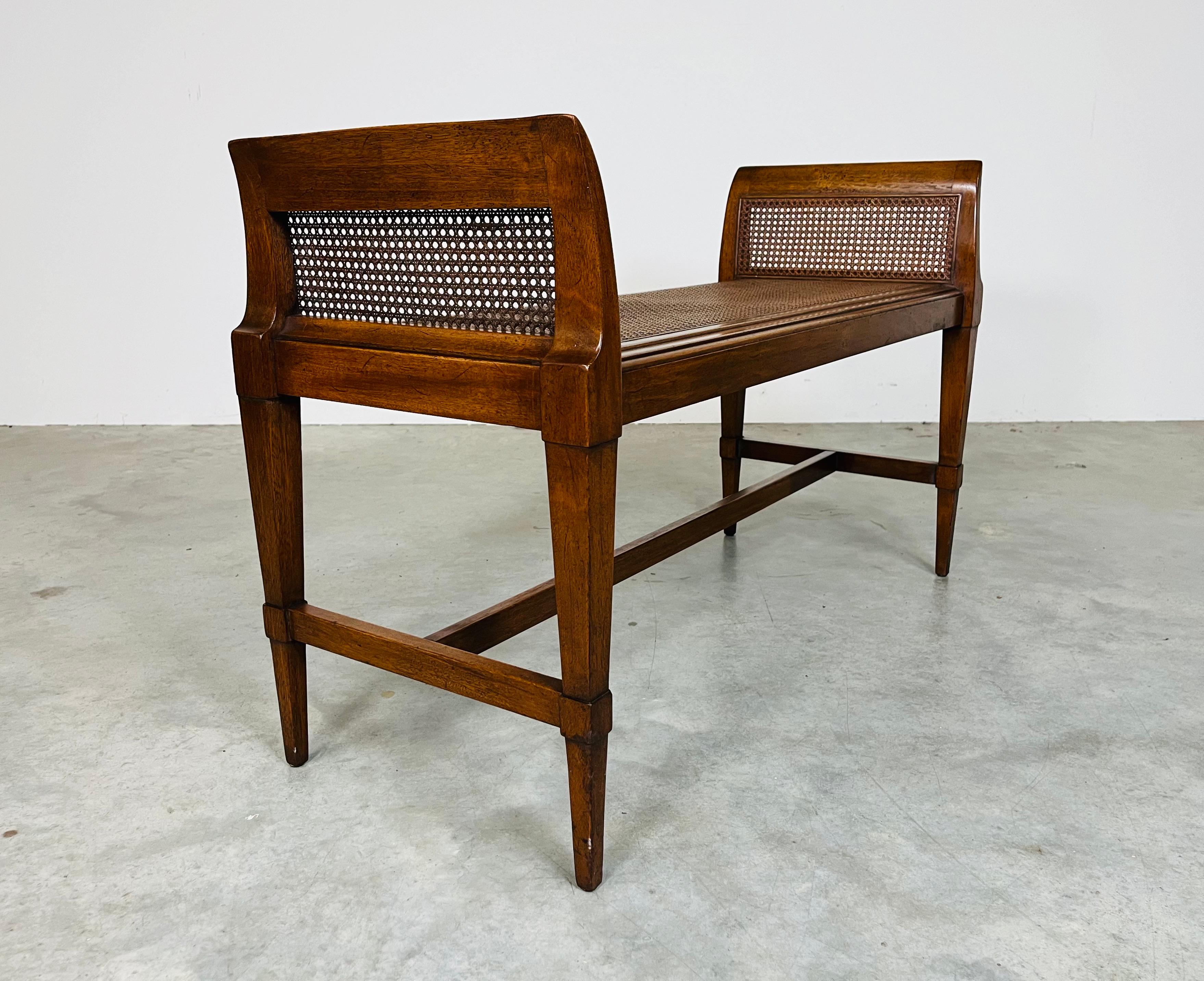 20th Century Hollywood Regency Cane Mahogany Window Bench 1950s