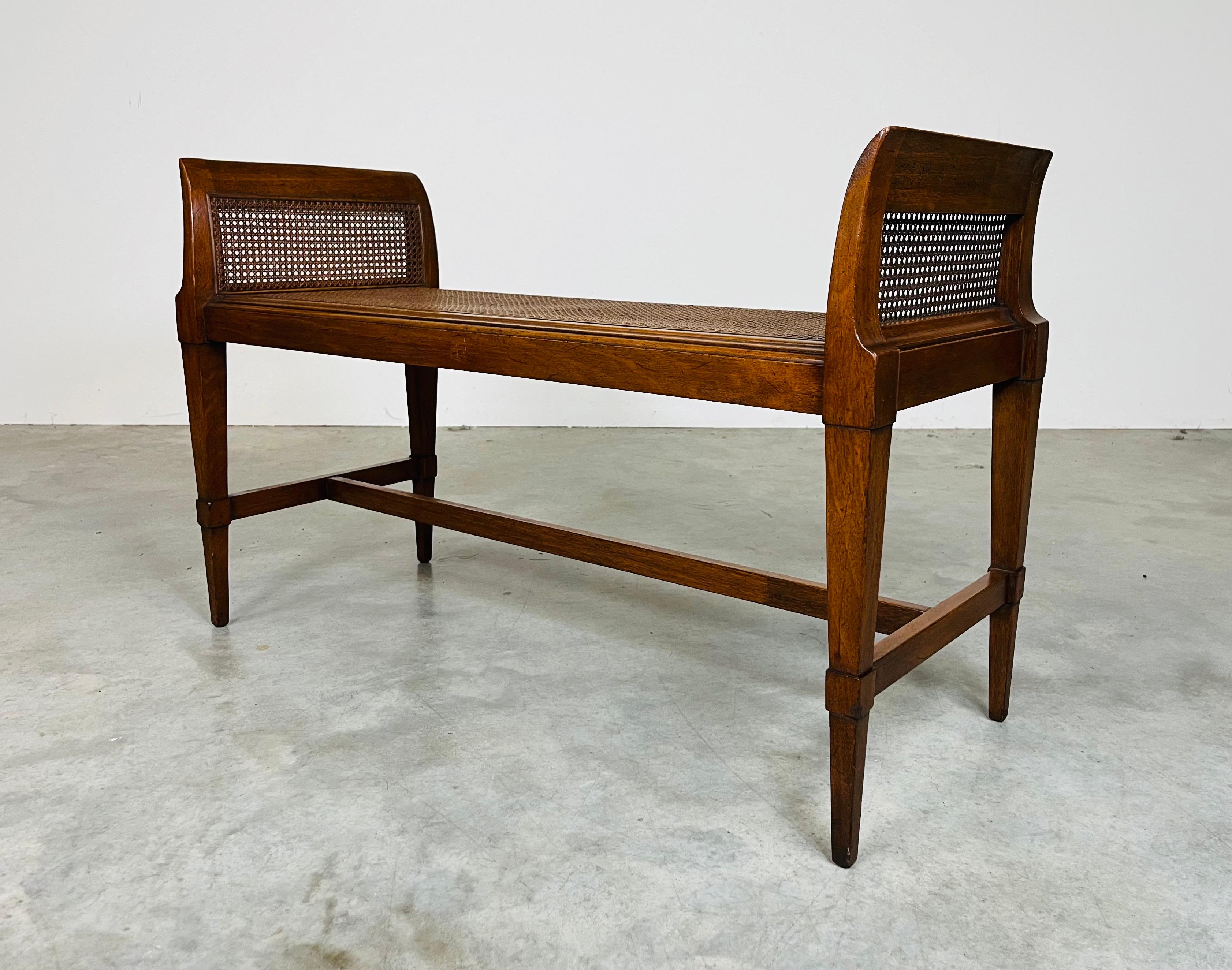 Hollywood Regency Cane Mahogany Window Bench 1950s 1
