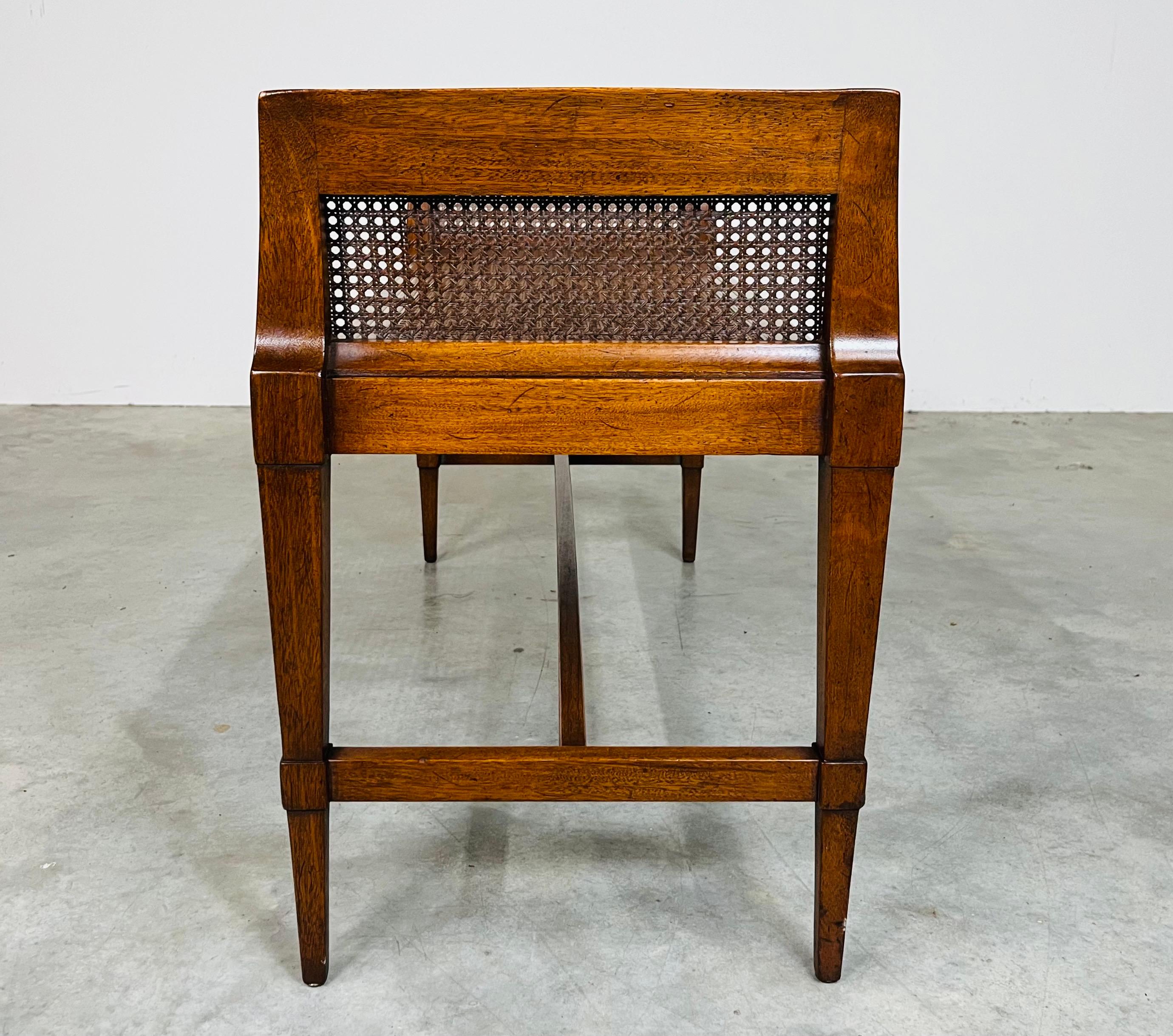 Hollywood Regency Cane Mahogany Window Bench 1950s 2
