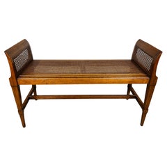 Hollywood Regency Cane Mahogany Window Bench 1950s