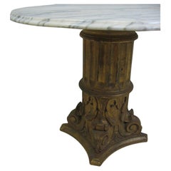 Hollywood Regency Carved  Fluted Wood Gilt Base with Marble Top Spain & Italy