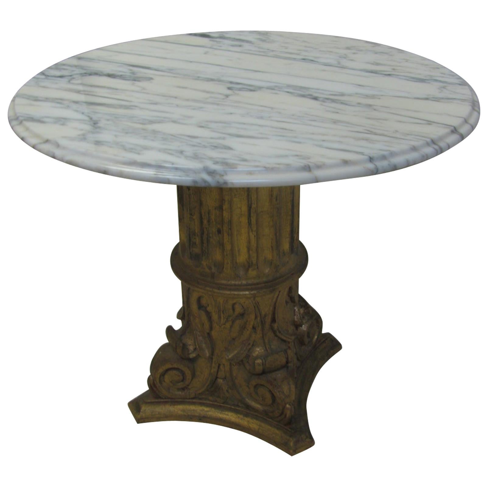 Hollywood Regency Carved Wood Gilt Base with Marble Top