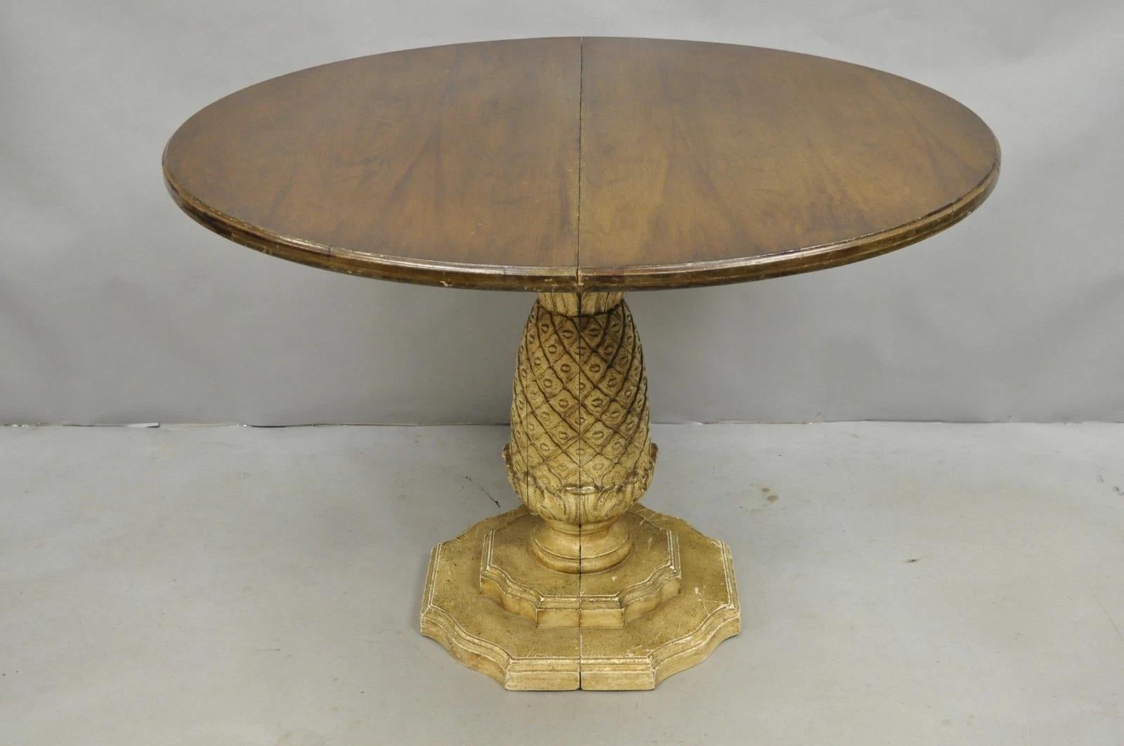 Hollywood Regency Carved Wood Pineapple Demilune Console Hall Tables - a Pair For Sale 8