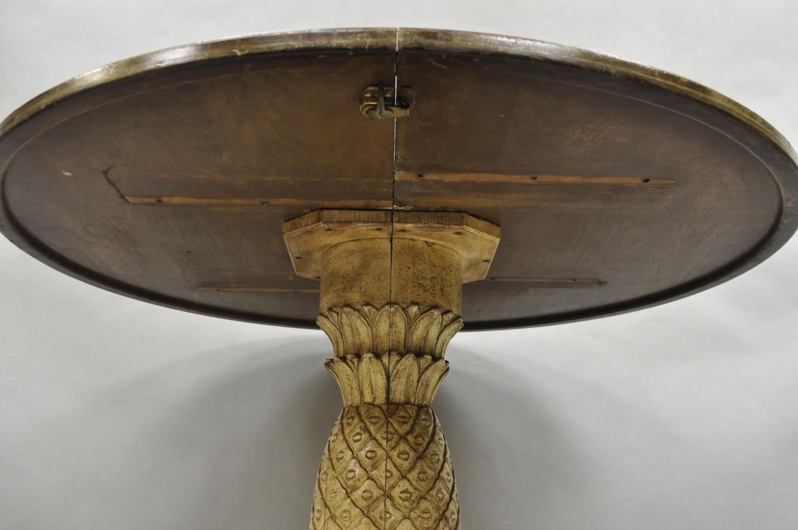 Hollywood Regency Carved Wood Pineapple Demilune Console Hall Tables - a Pair For Sale 9