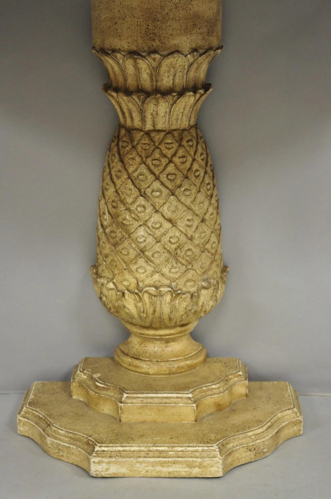 Unknown Hollywood Regency Carved Wood Pineapple Demilune Console Hall Tables - a Pair For Sale