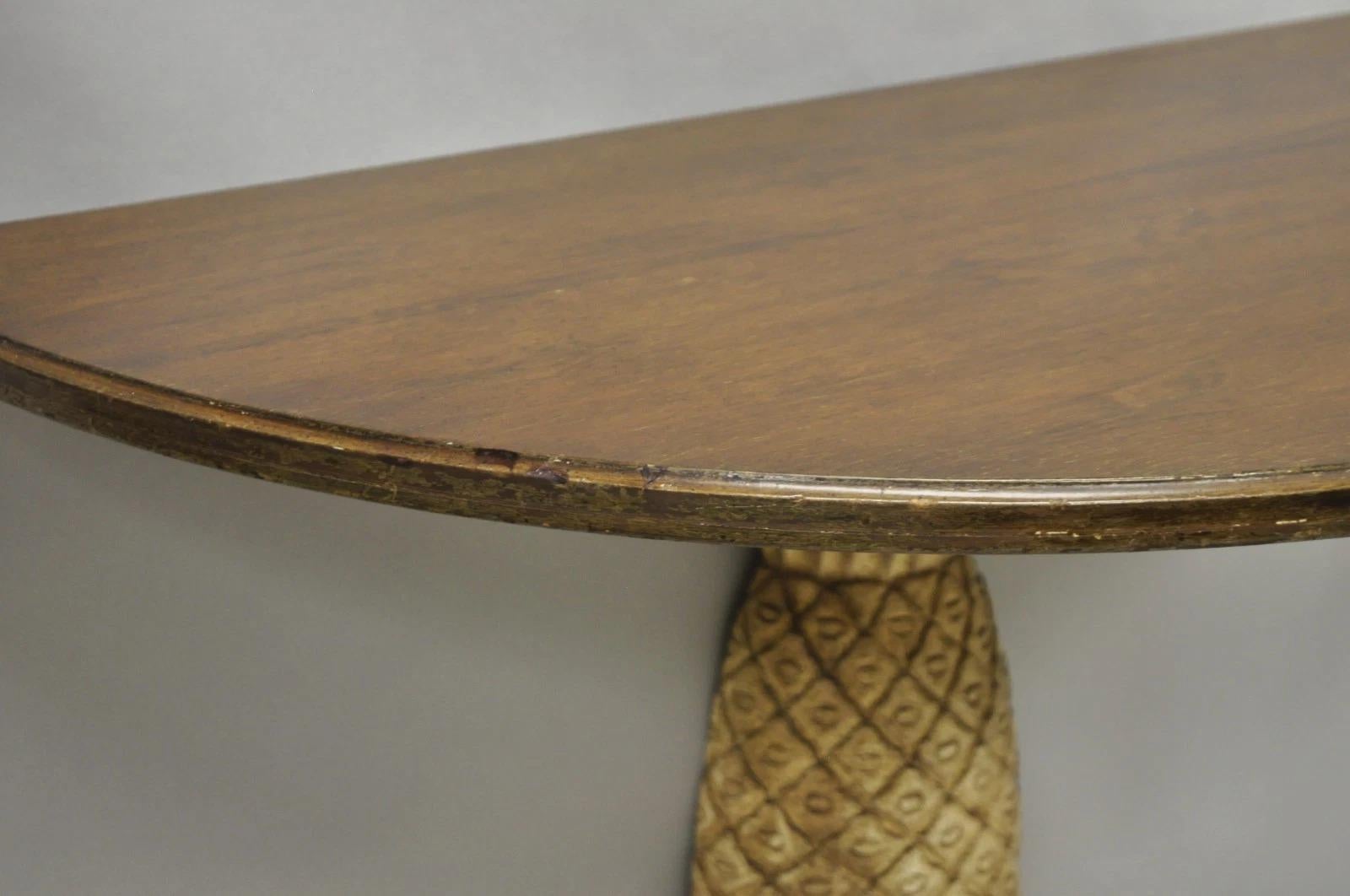 Hollywood Regency Carved Wood Pineapple Demilune Console Hall Tables - a Pair For Sale 2