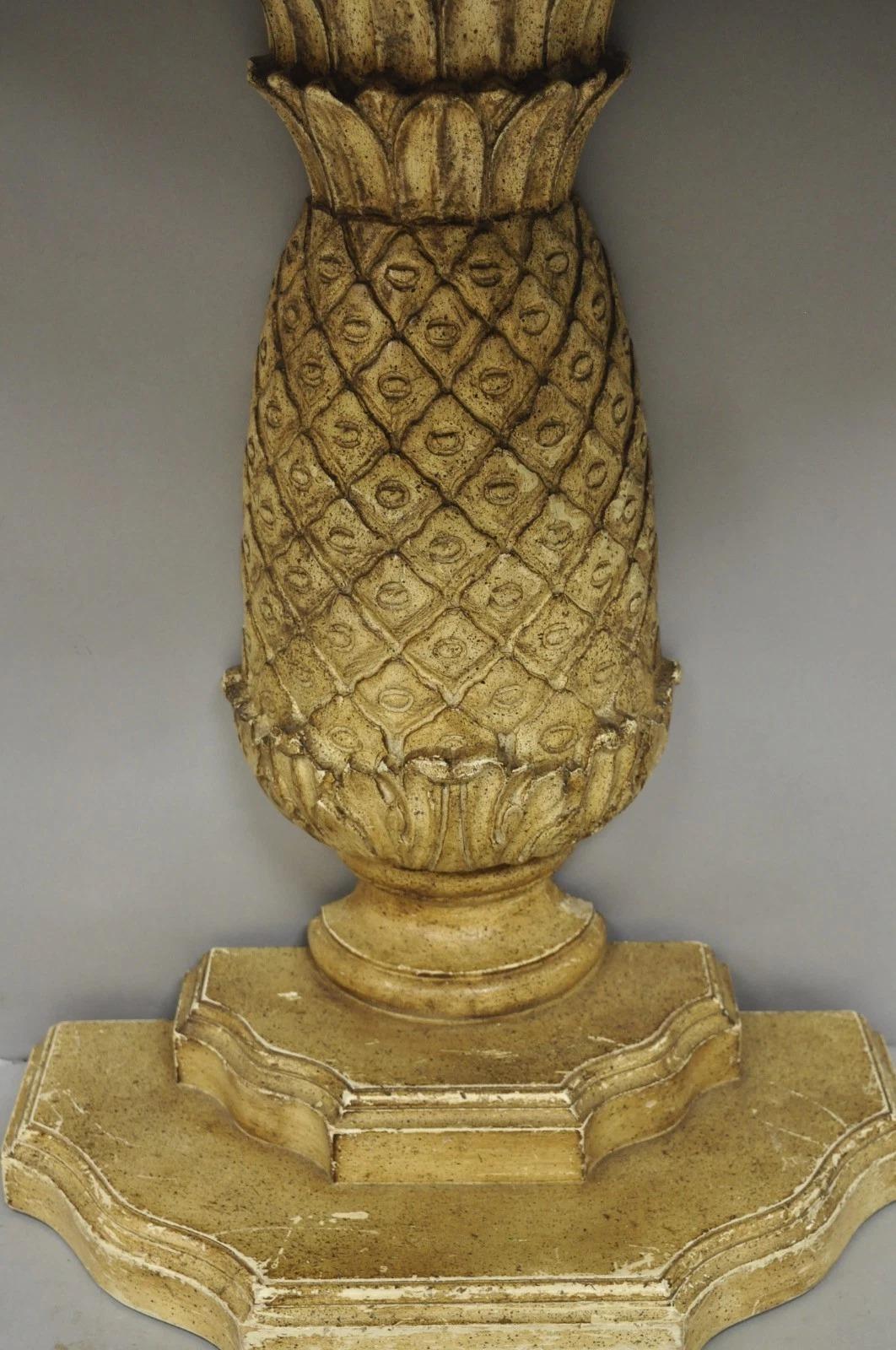 Hollywood Regency Carved Wood Pineapple Demilune Console Hall Tables - a Pair For Sale 3