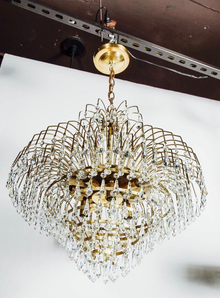 Hollywood Regency Cut Crystal Chandelier with Cascading Brass Frame, c. 1950's For Sale 2