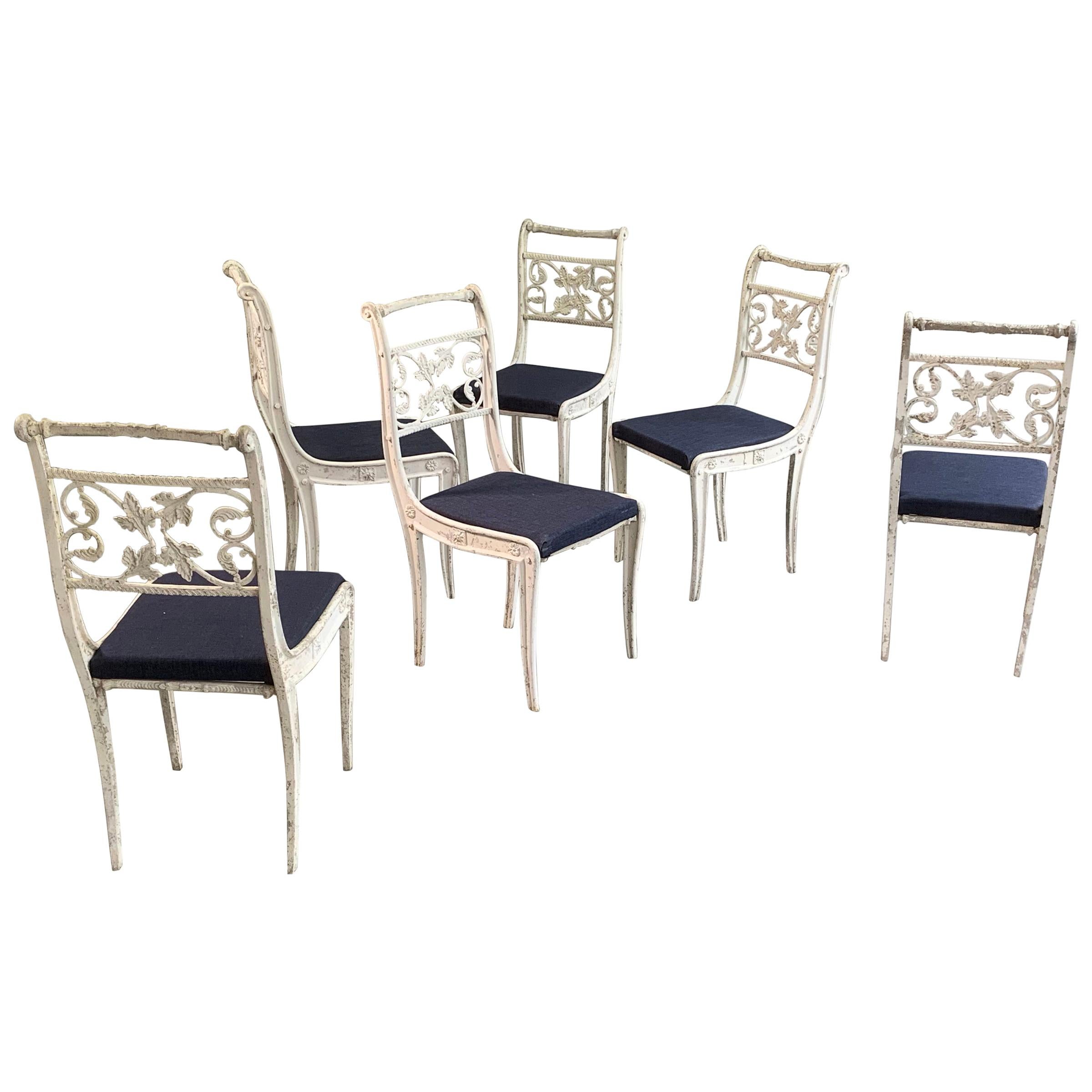 Hollywood Regency Cast Aluminum and Zinc Patio Garden Dining Chairs For Sale
