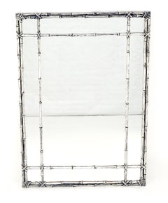 Hollywood Regency Cast Aluminum Faux Bamboo Silvered Gilt Metal Rectangle Mirror