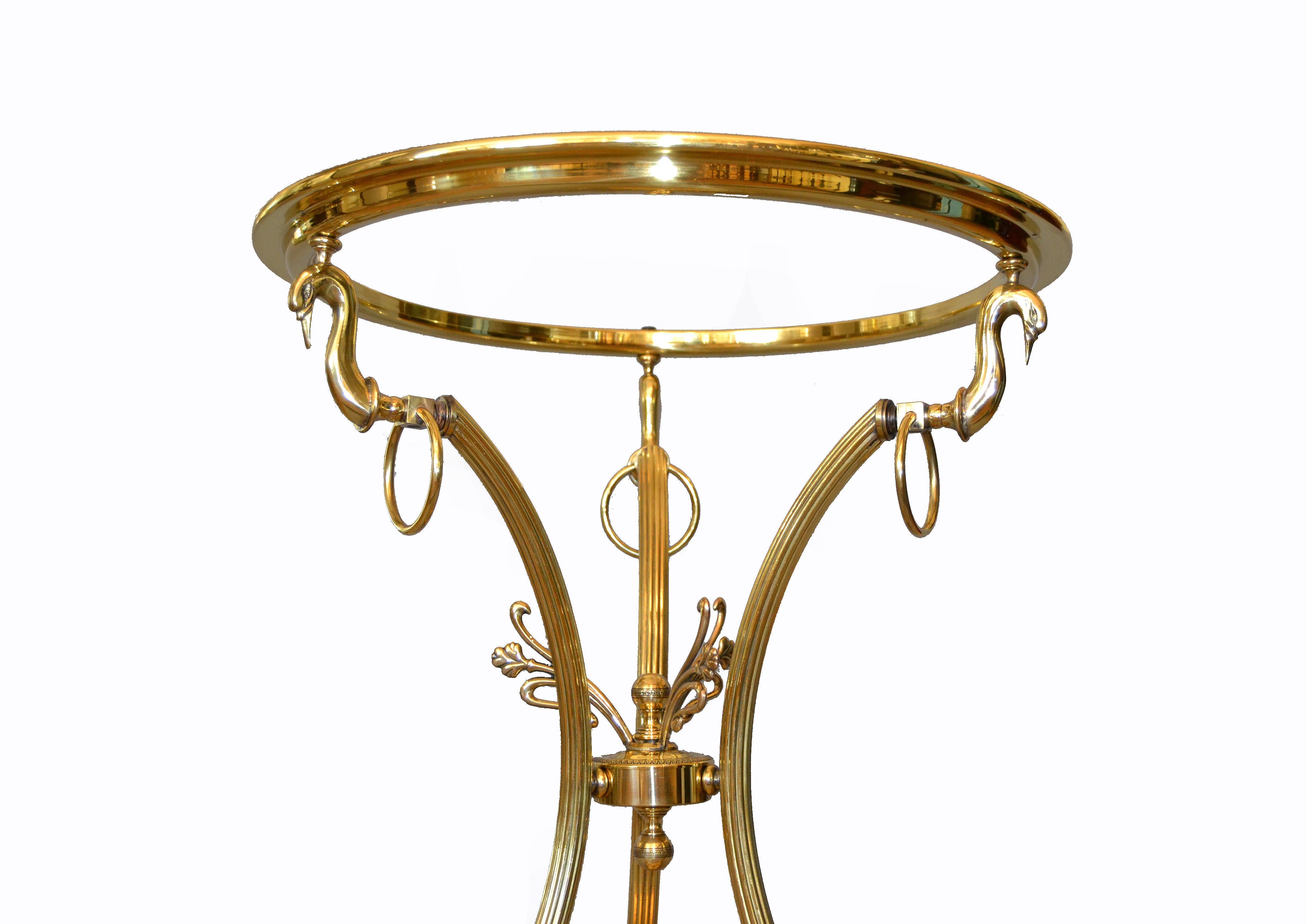 Hollywood Regency Cast Brass Claw Feet Round Glass Side Table In Good Condition In Miami, FL