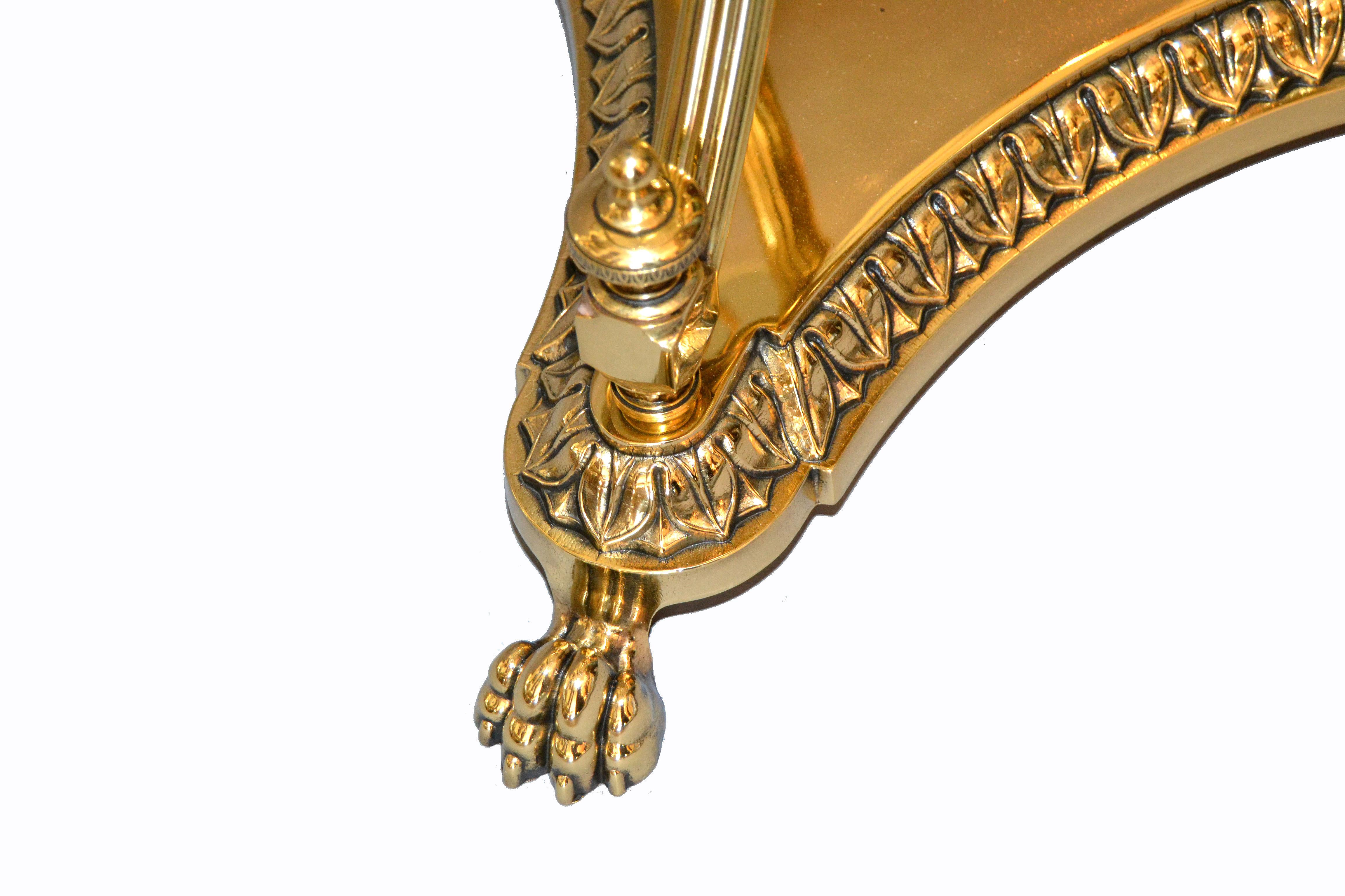 Hollywood Regency Cast Brass Claw Feet Round Glass Side Table 3