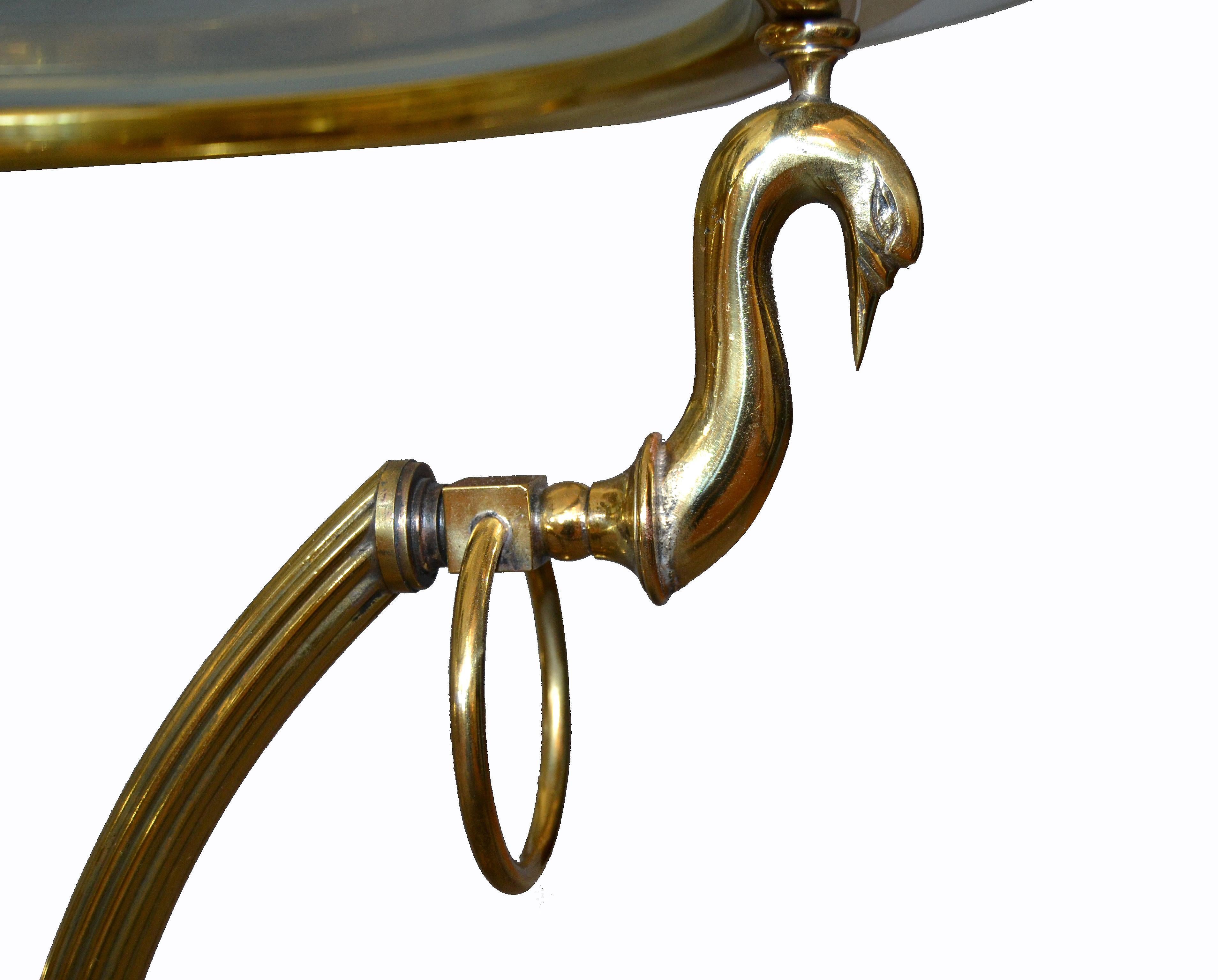 Hollywood Regency Cast Brass Claw Feet Round Glass Side Table 4