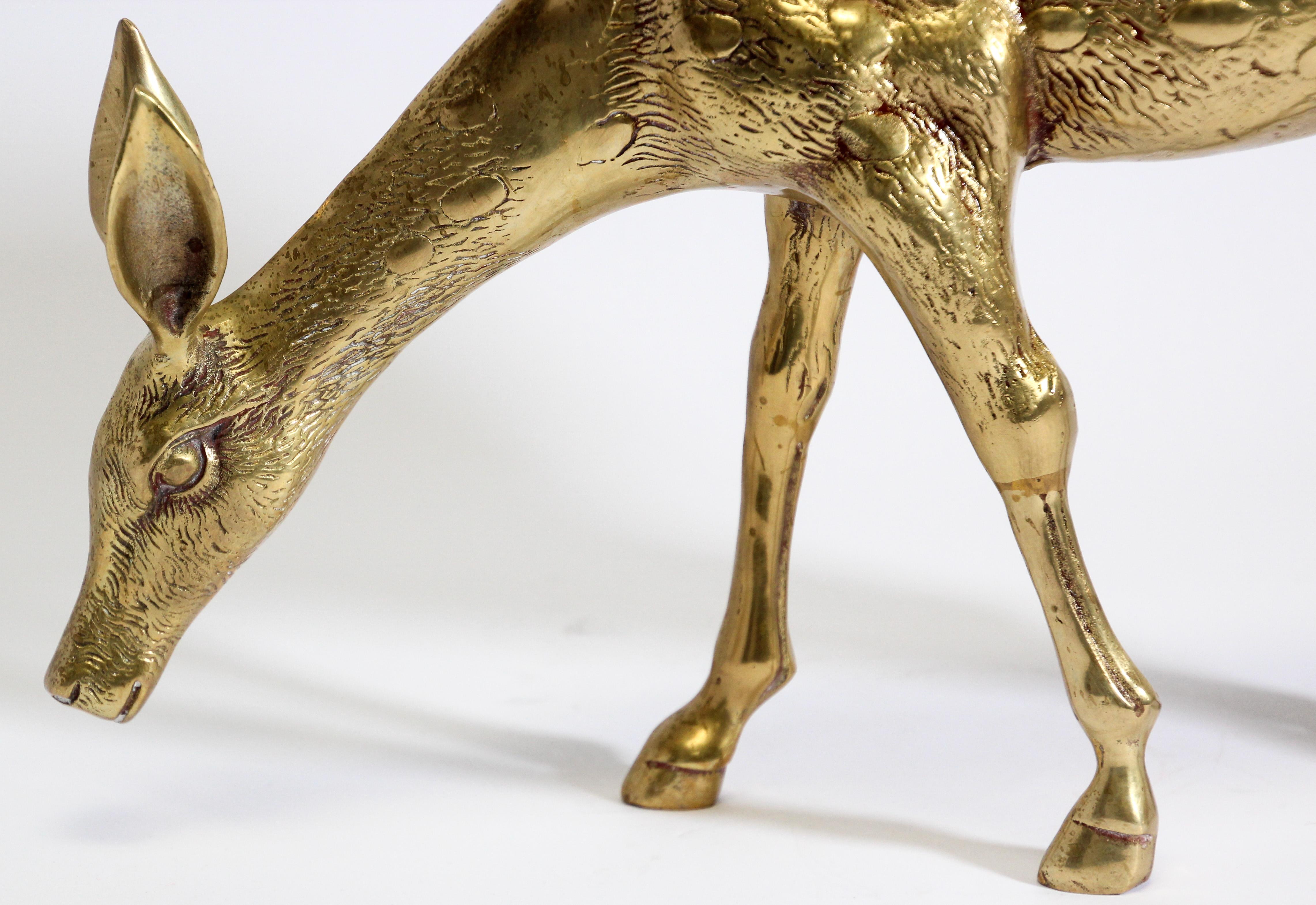 Hollywood Regency Cast Brass Standing Doe Sculpture, 1960s In Good Condition For Sale In North Hollywood, CA