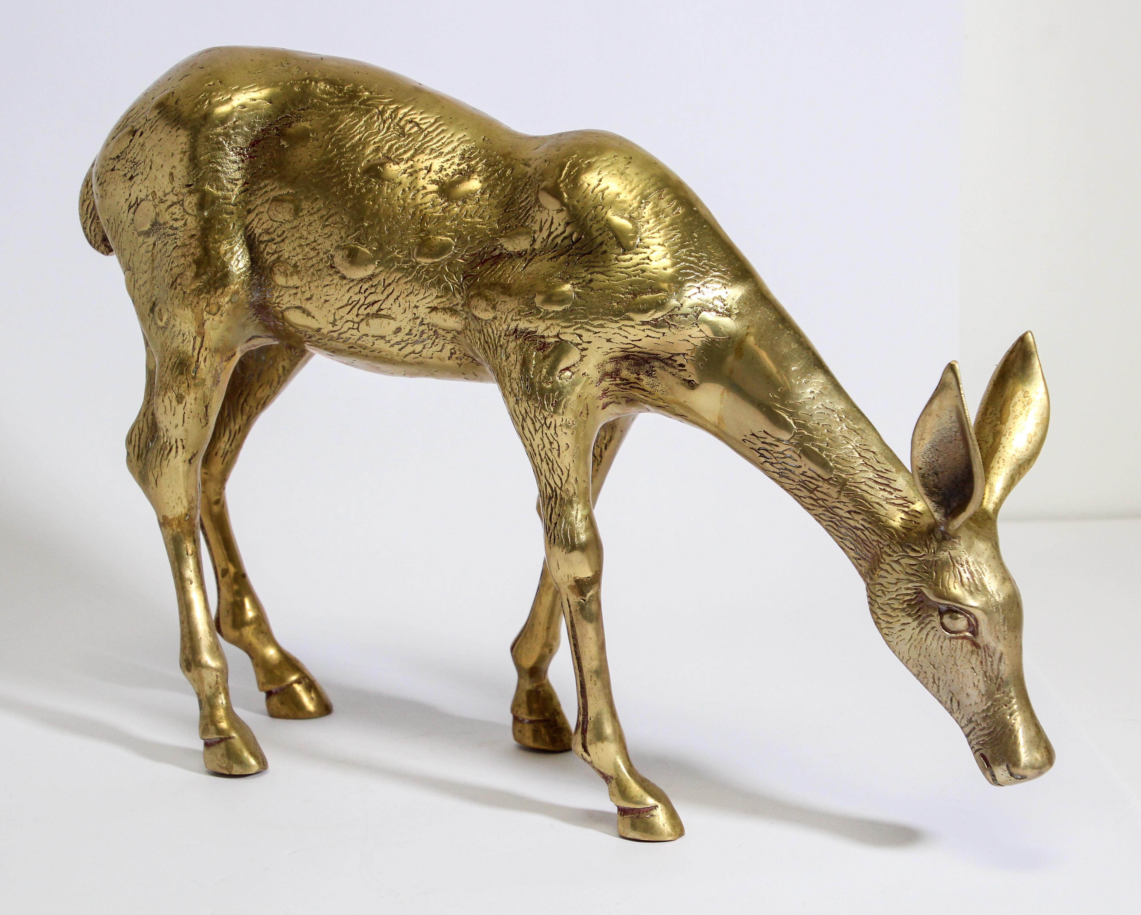 20th Century Hollywood Regency Cast Brass Standing Doe Sculpture, 1960s For Sale