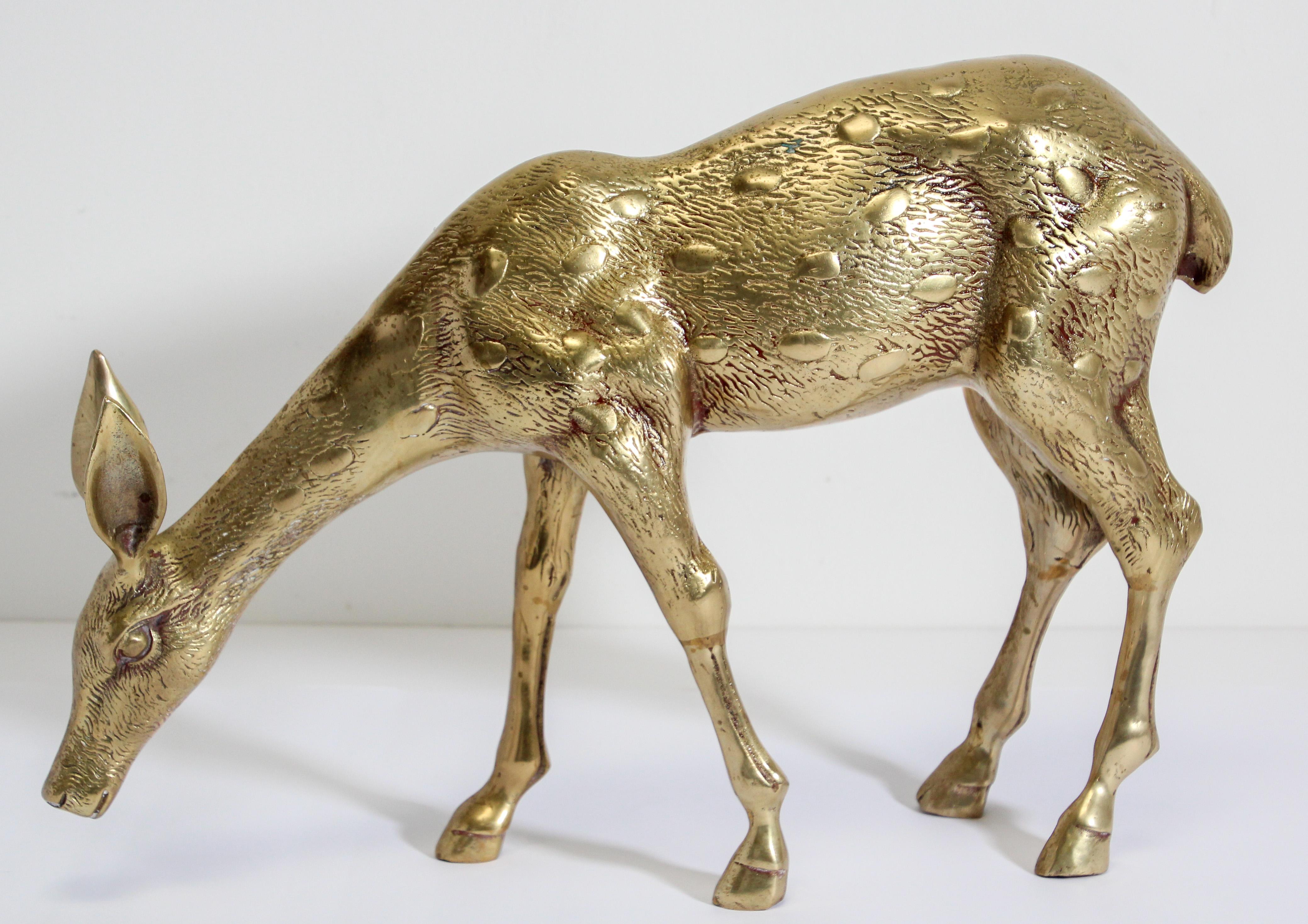 Hollywood Regency Cast Brass Standing Doe Sculpture, 1960s For Sale 1