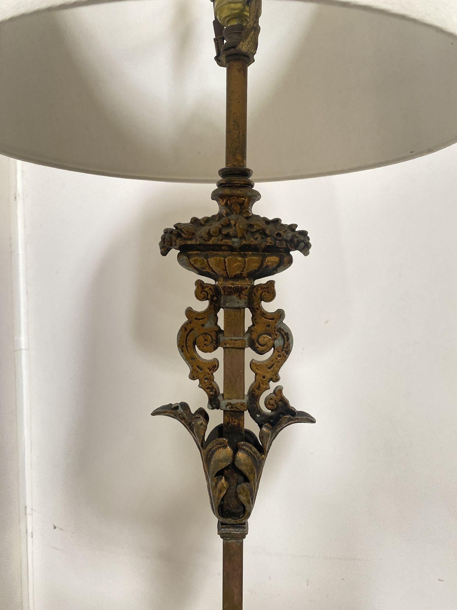 Hollywood Regency Cast Iron Torchiere Floor Lamp by Rembrandt In Excellent Condition For Sale In Van Nuys, CA