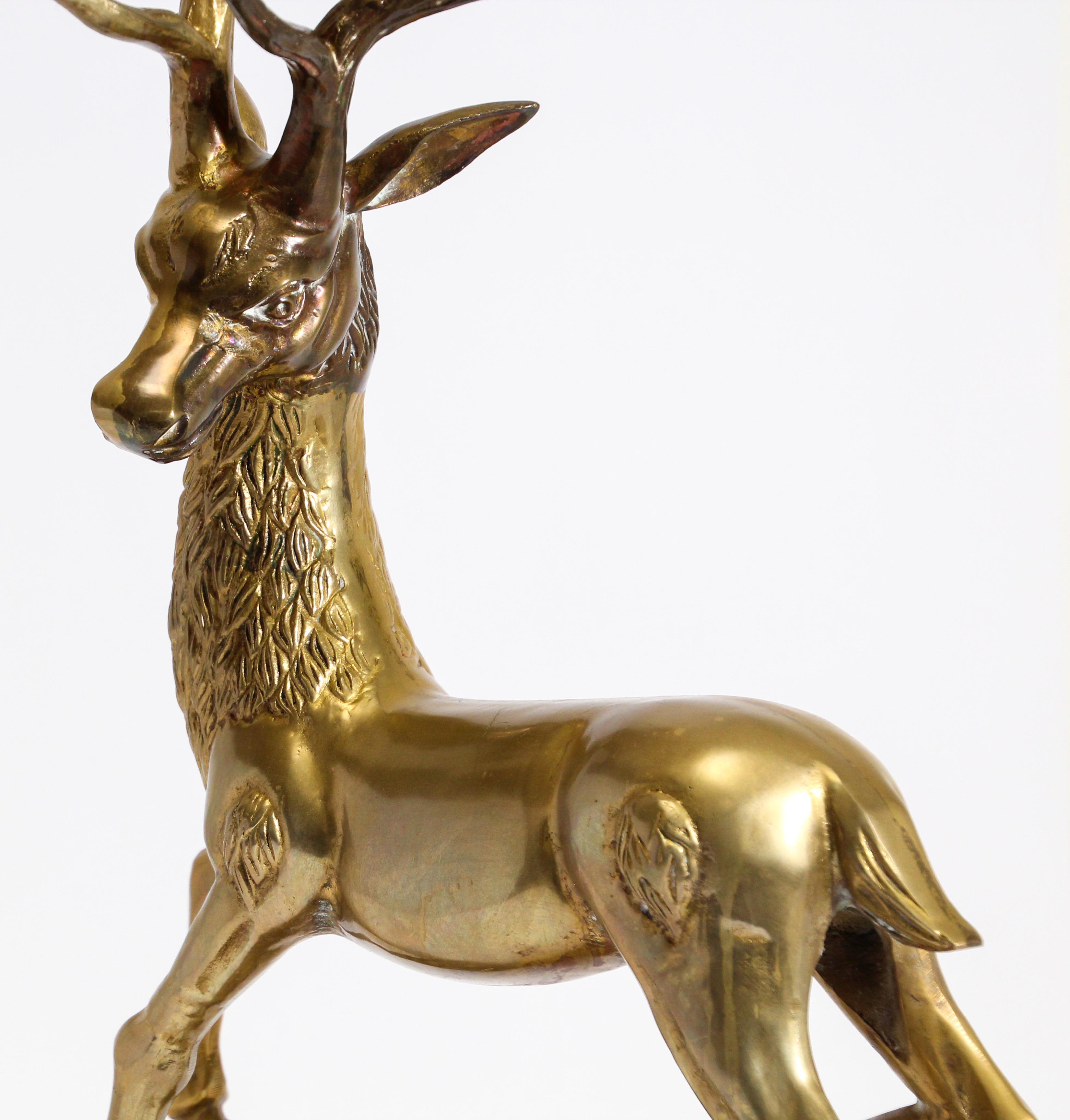 American Hollywood Regency Cast Polished Brass Standing Stag Sculpture, 1960s For Sale