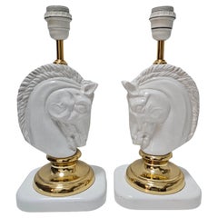 Used Hollywood Regency Ceramic and Brass Horse Heads Table Lamps, Austria 1970s