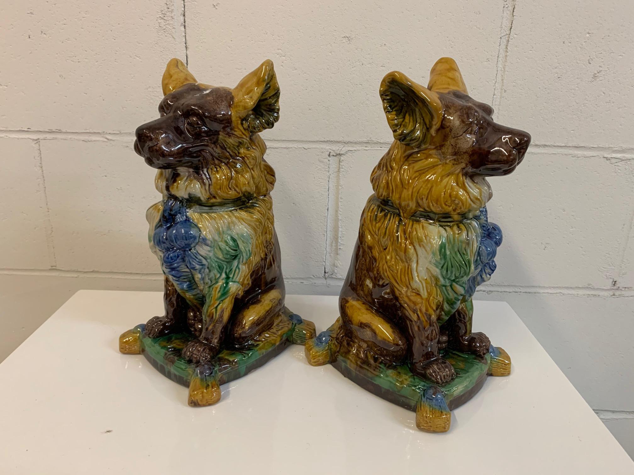 Hollywood Regency Ceramic Dog Statues, a Pair In Good Condition In Jacksonville, FL