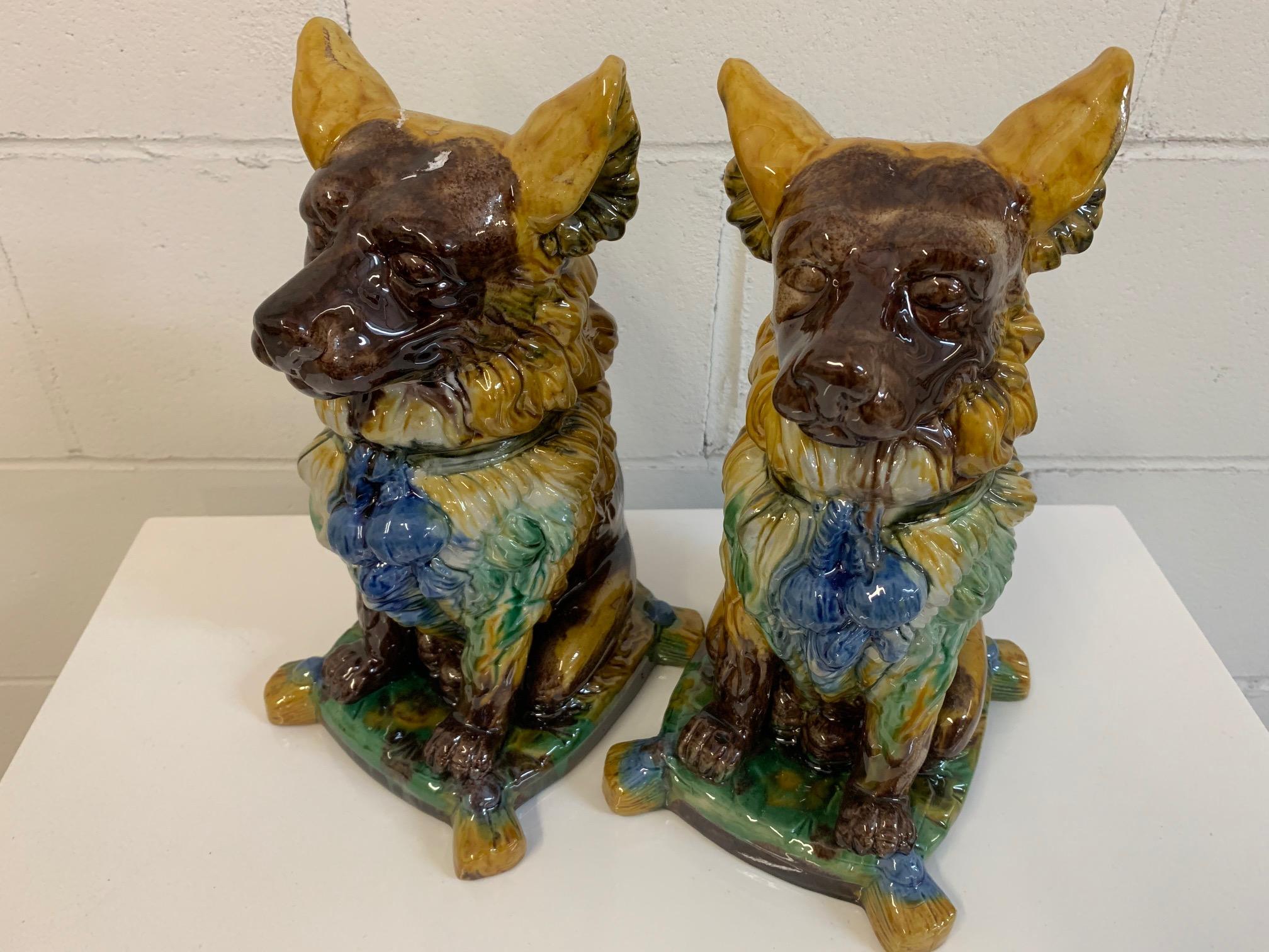Late 20th Century Hollywood Regency Ceramic Dog Statues, a Pair