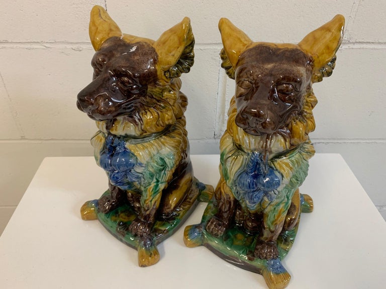 Hollywood Regency Ceramic Dog Statues, a Pair at 1stDibs