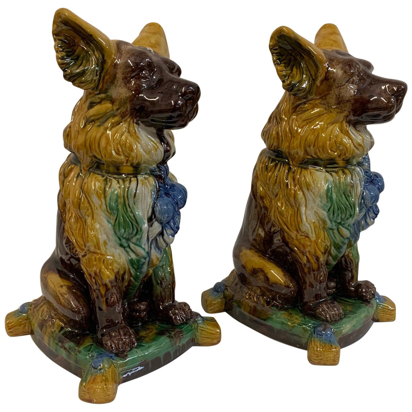 Hollywood Regency Ceramic Dog Statues, a Pair