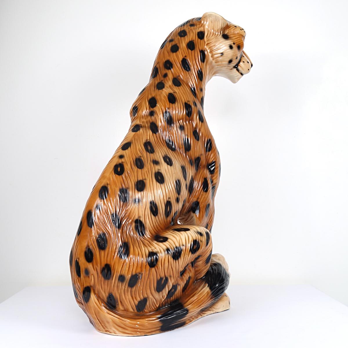 Hollywood Regency Ceramic Jaguar Attributed to Ronzan In Good Condition In Doornspijk, NL