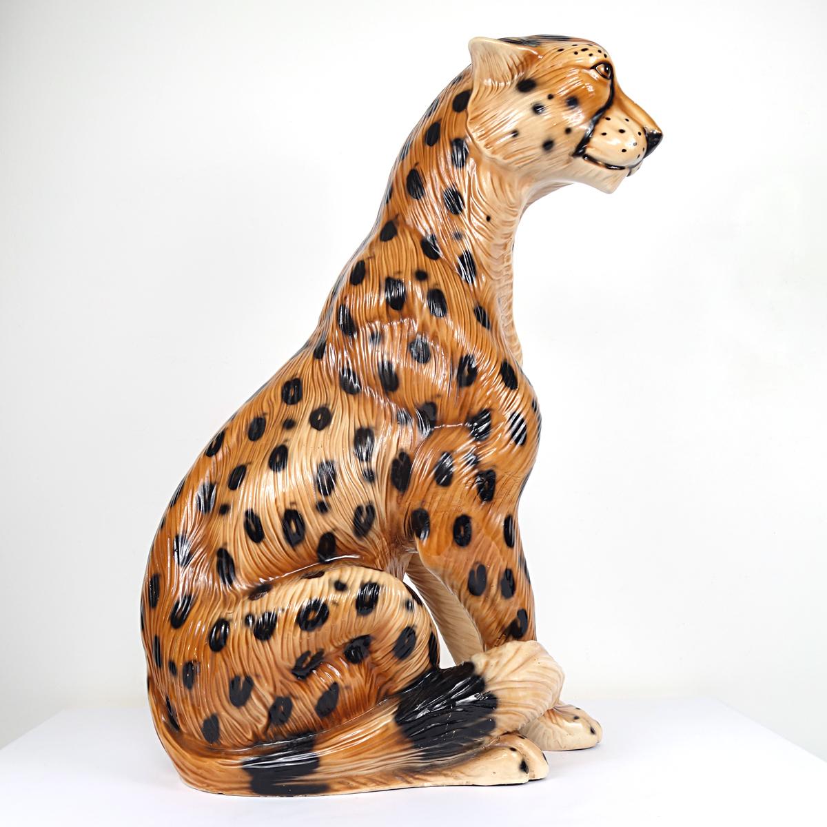 20th Century Hollywood Regency Ceramic Jaguar Attributed to Ronzan For Sale