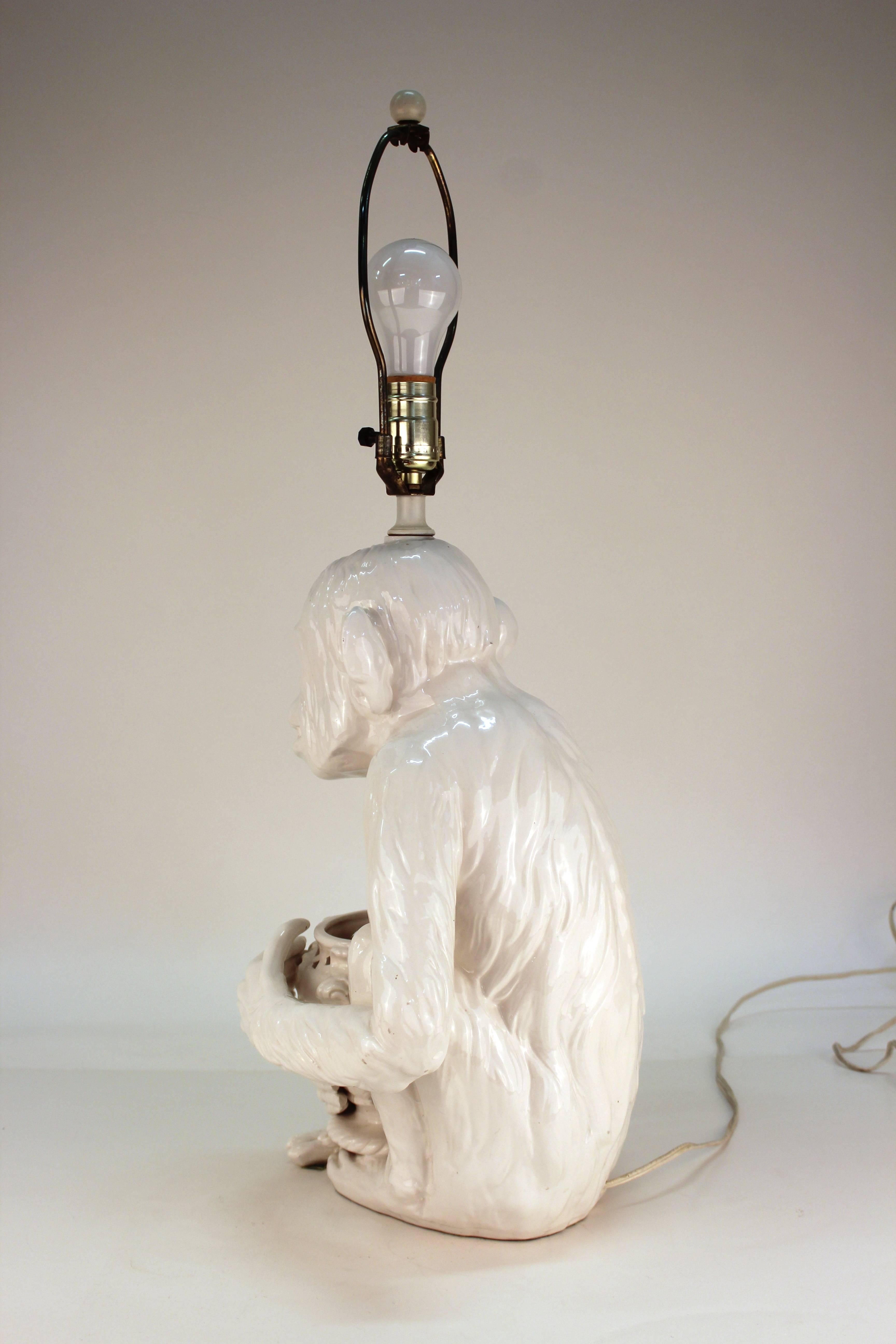 20th Century Hollywood Regency Ceramic Monkey Table Lamp