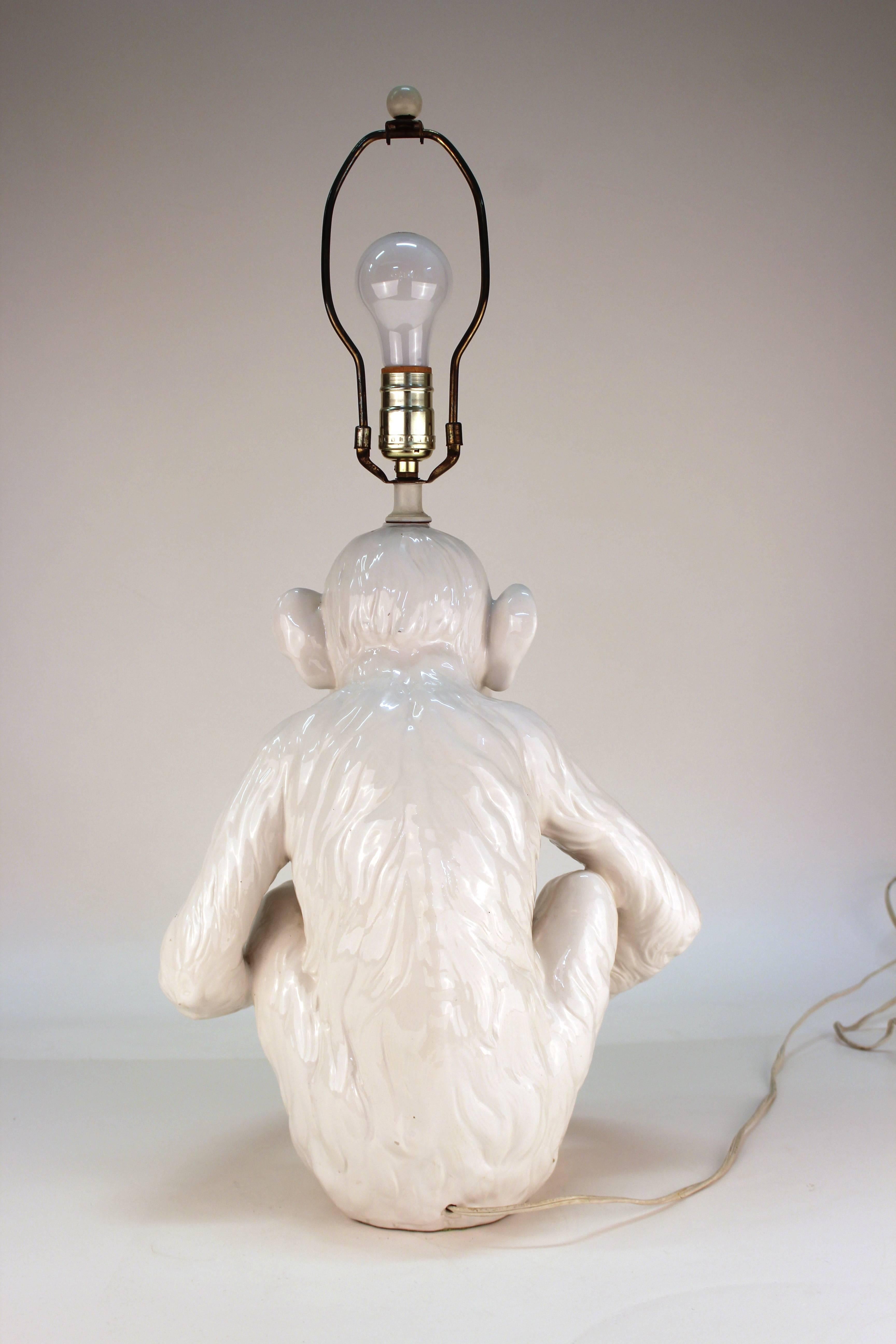 Hollywood Regency Ceramic Monkey Table Lamp 1