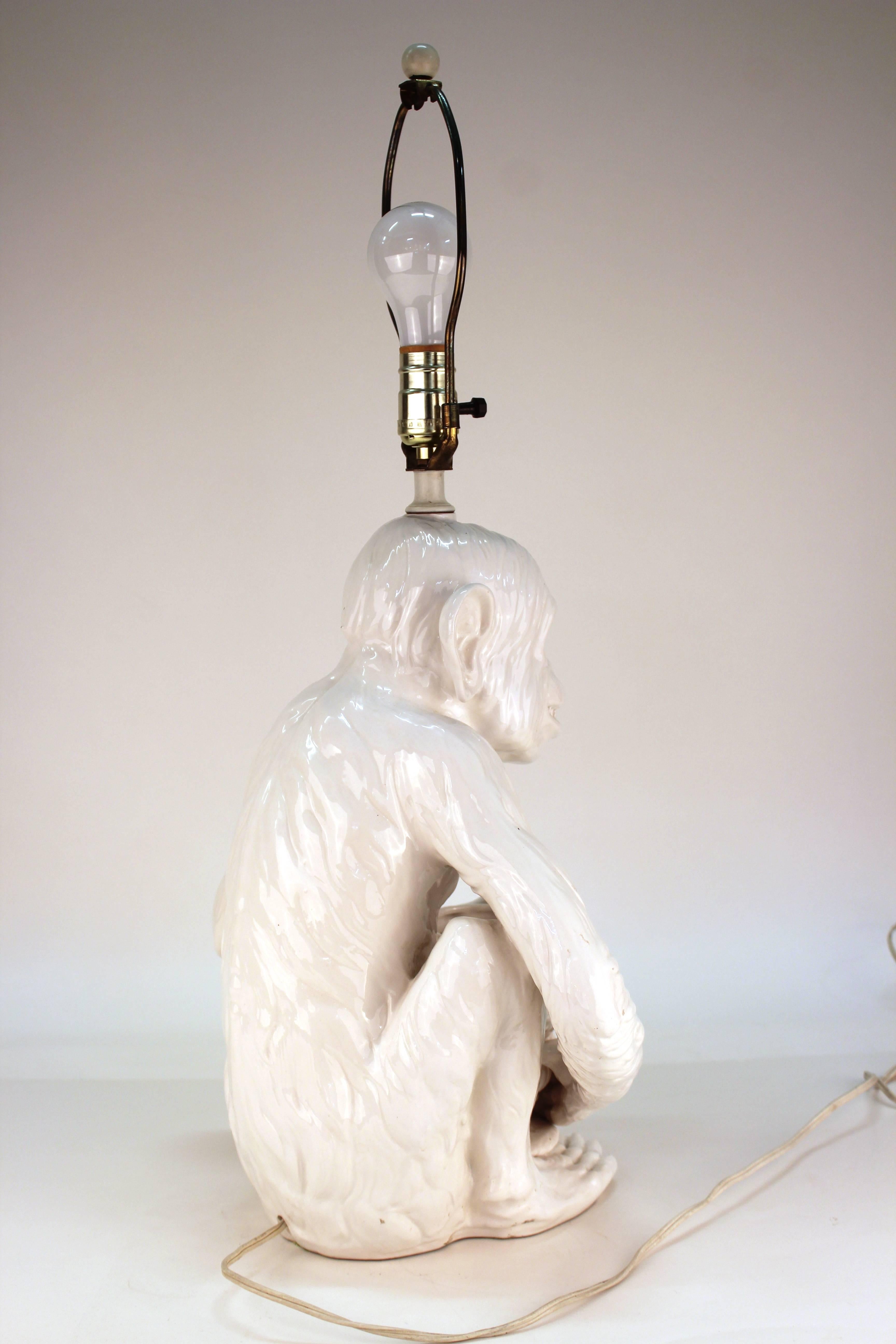 Hollywood Regency Ceramic Monkey Table Lamp 2