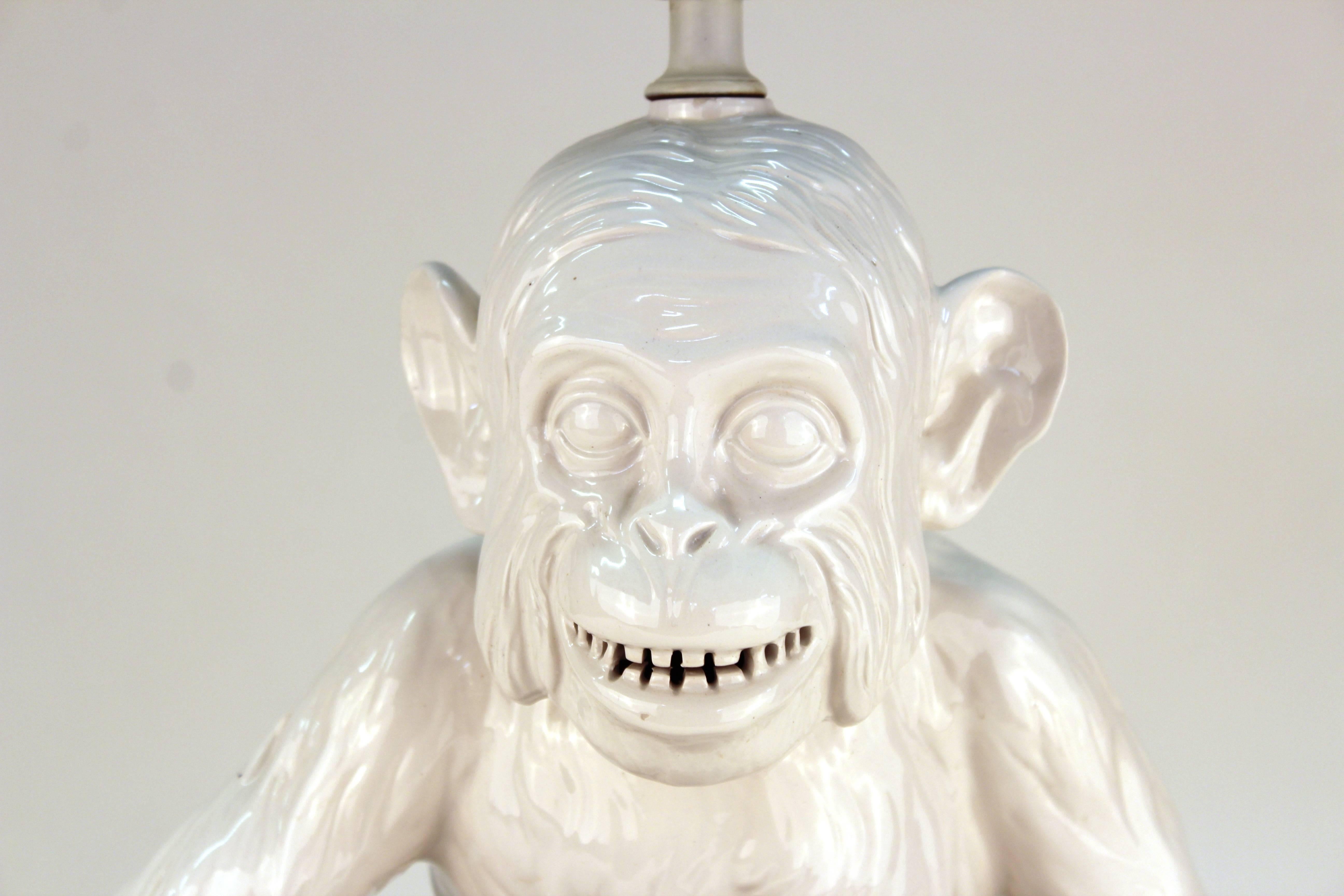 Hollywood Regency Ceramic Monkey Table Lamp 3