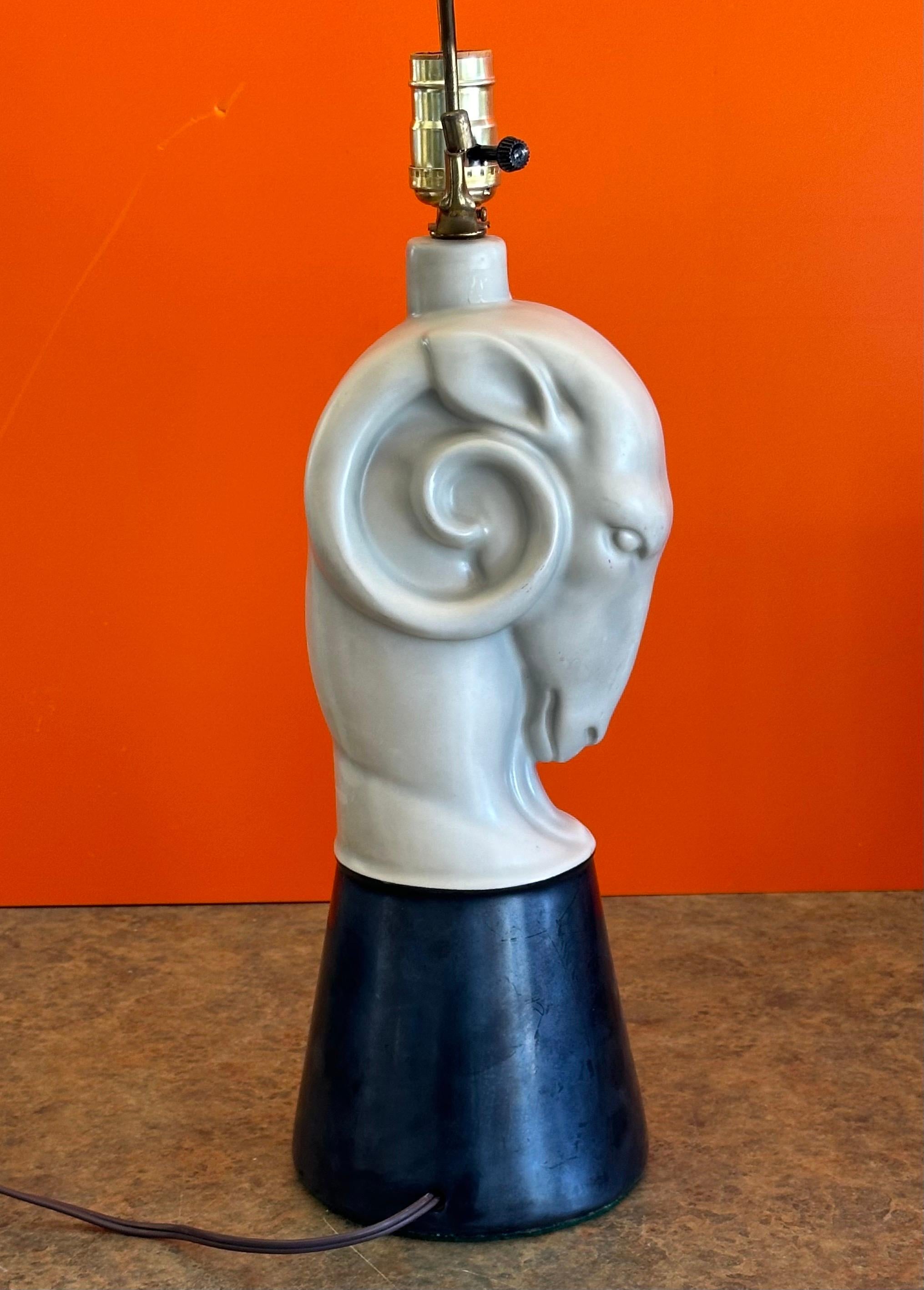 Hollywood Regency Ceramic Ram's Head Figurative Table Lamp For Sale 6
