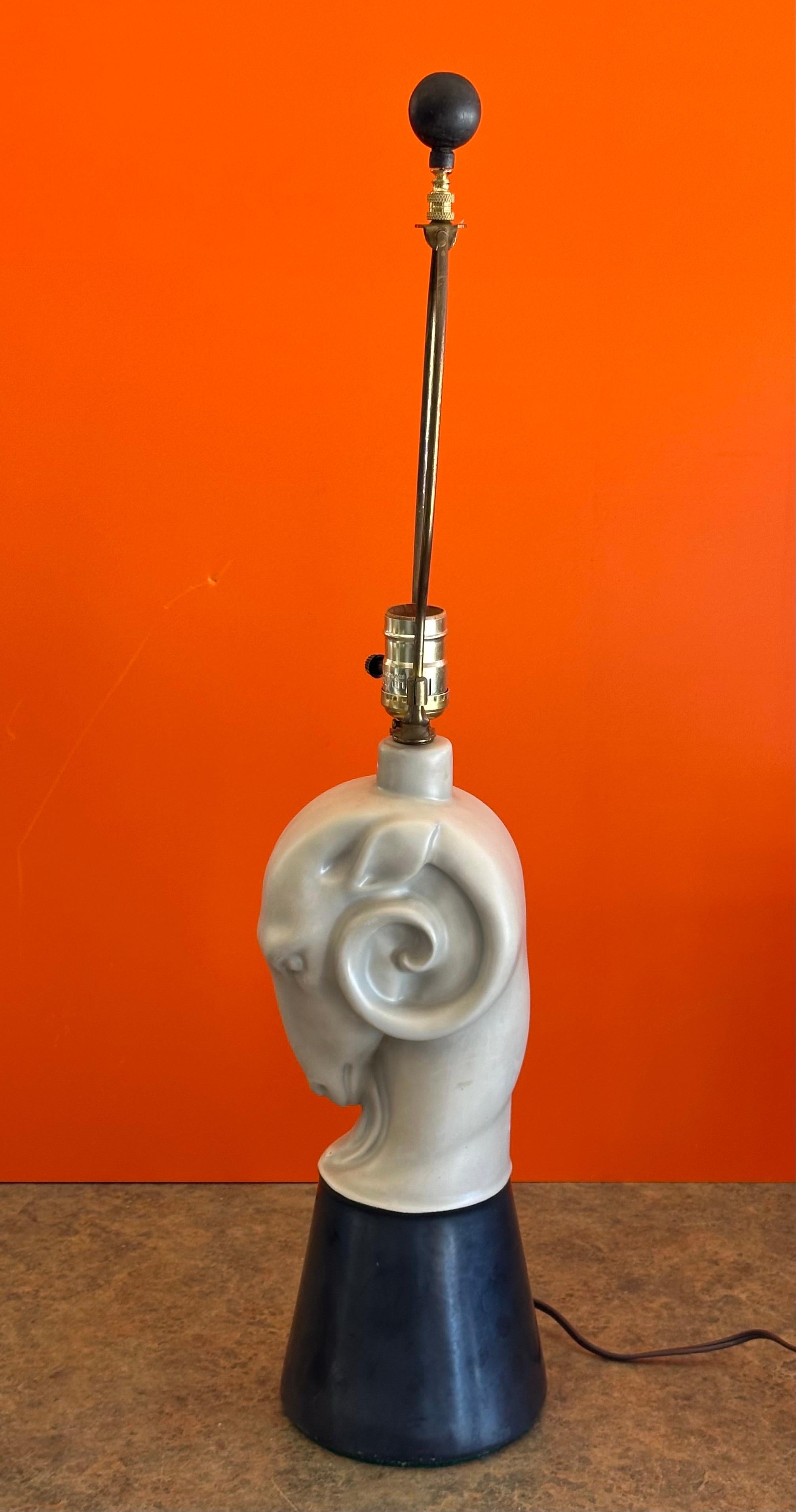Hollywood Regency Ceramic Ram's Head Figurative Table Lamp For Sale 8