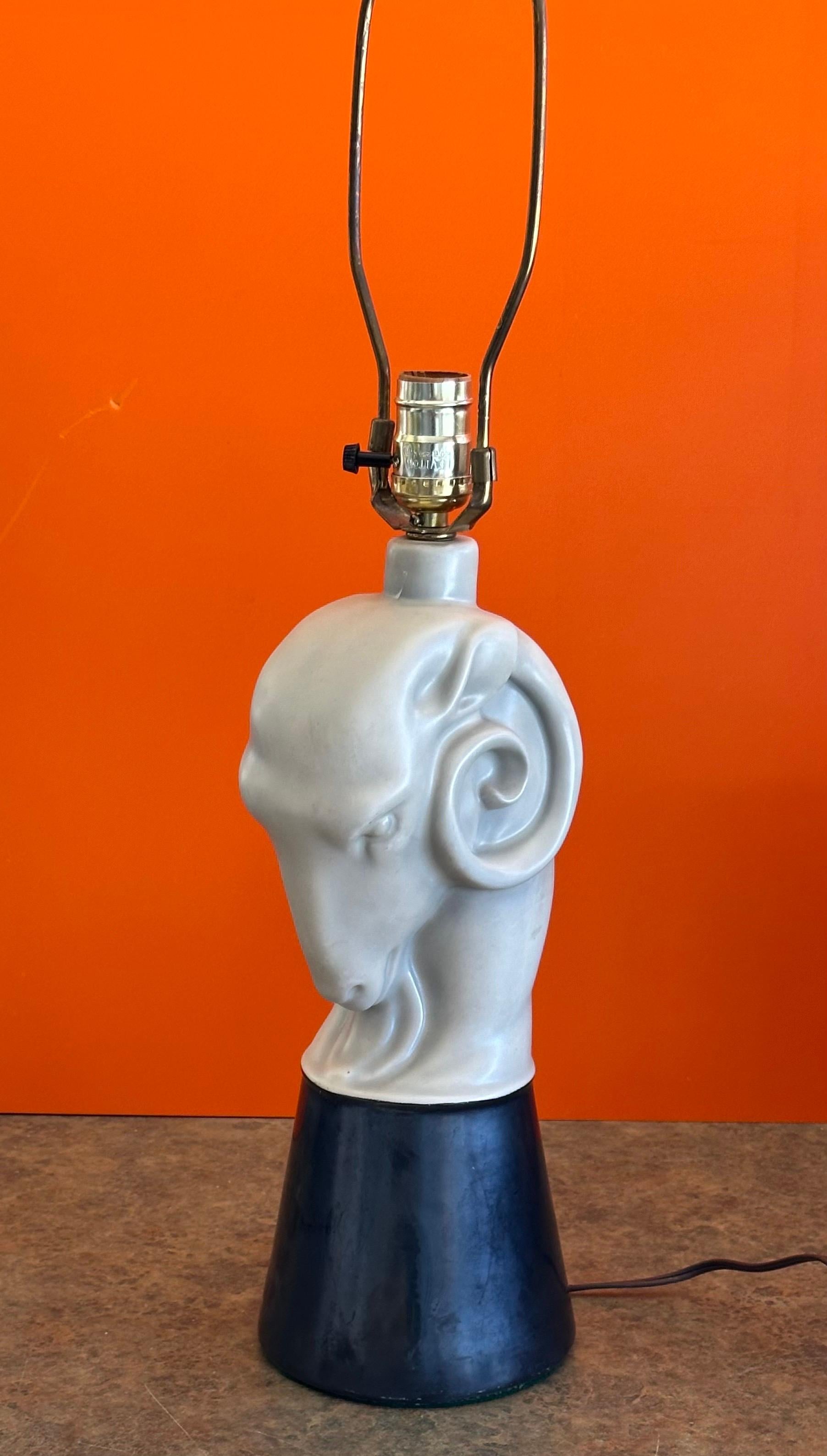 Hollywood Regency Ceramic Ram's Head Figurative Table Lamp For Sale 9