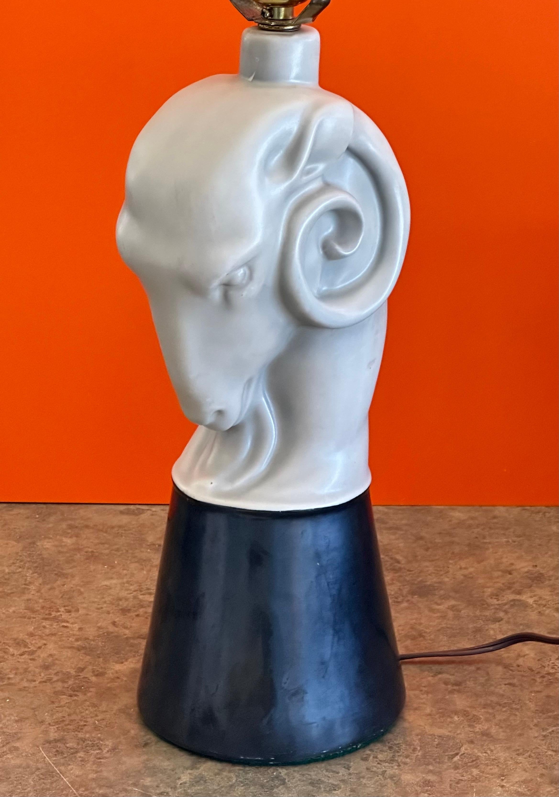 Hollywood Regency Ceramic Ram's Head Figurative Table Lamp For Sale 12